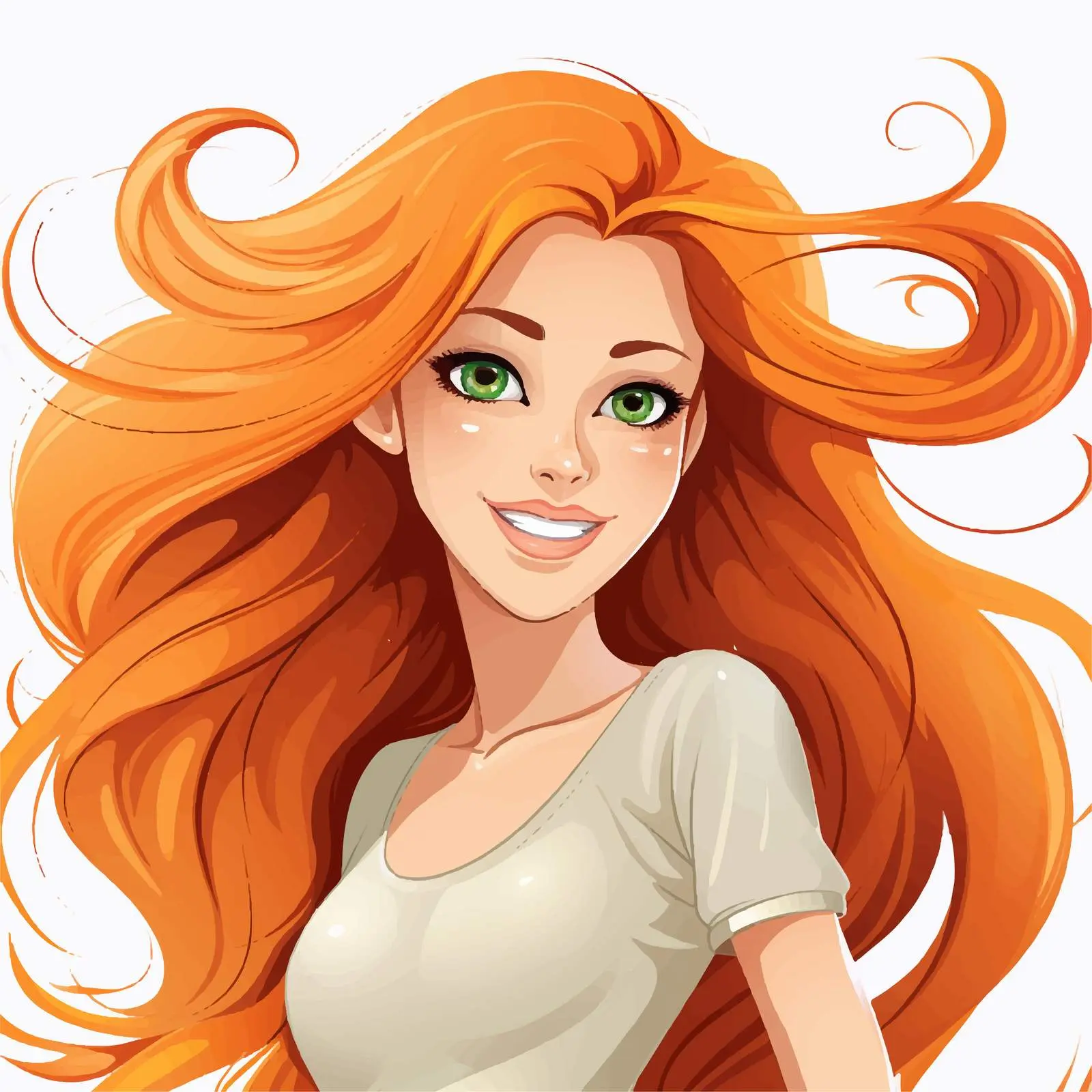 Cheerful Cartoon Girl with Long Stunning Hair — free download from Dotvec