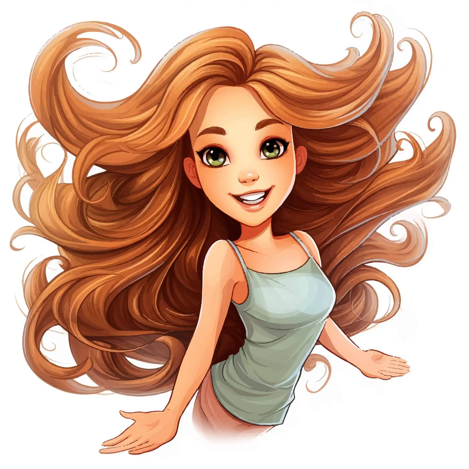 Cheerful Cartoon Girl with Long Hair Vector — free download from Dotvec