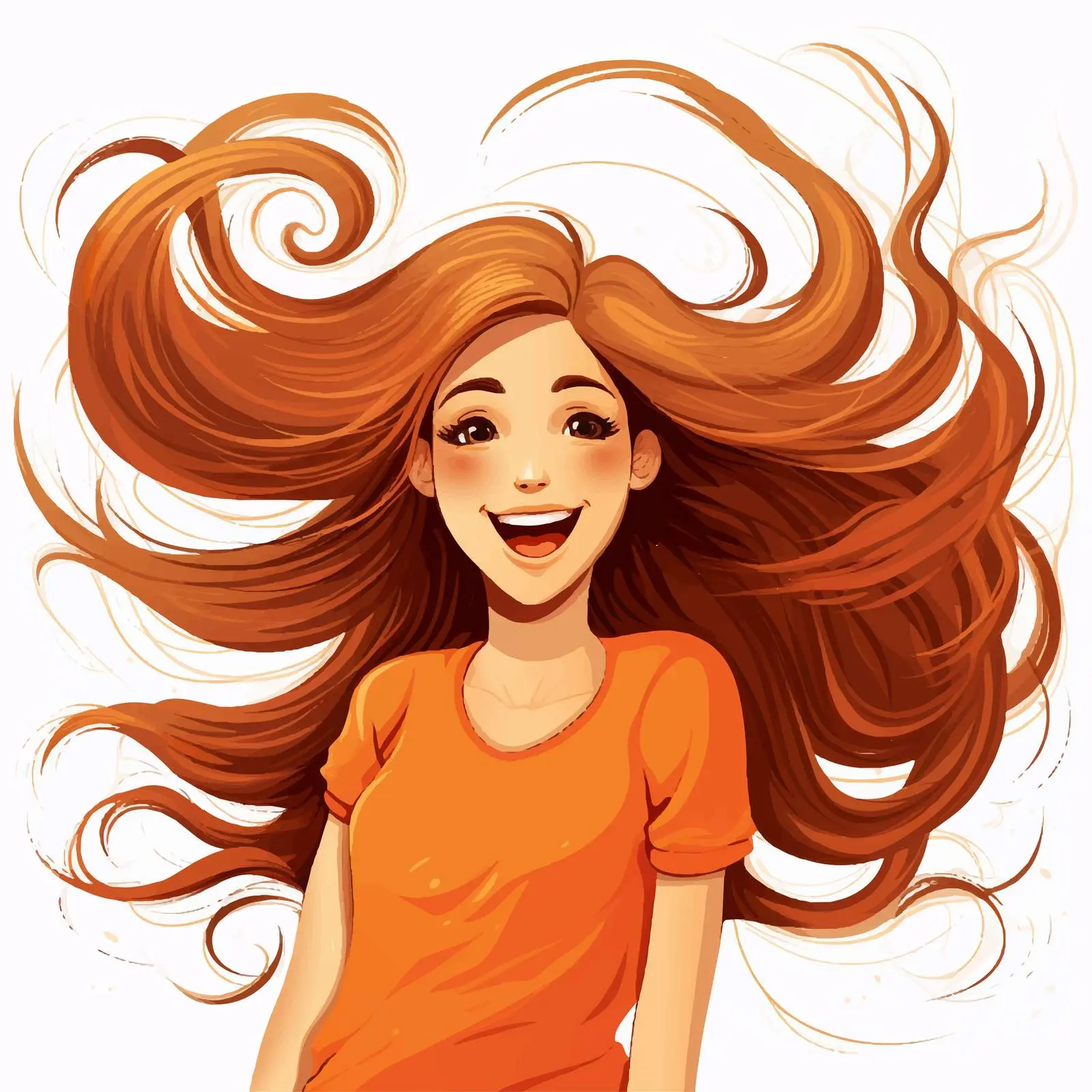 Cheerful Cartoon Girl with Long Hair Vector — free download from Dotvec