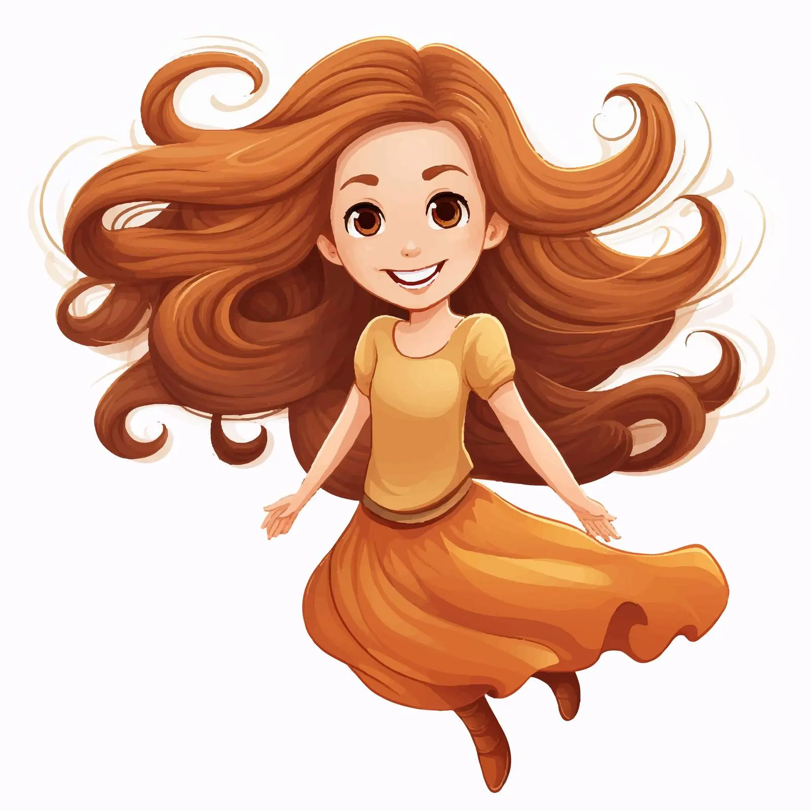 Cheerful Cartoon Girl with Long Hair Vector — free download from Dotvec