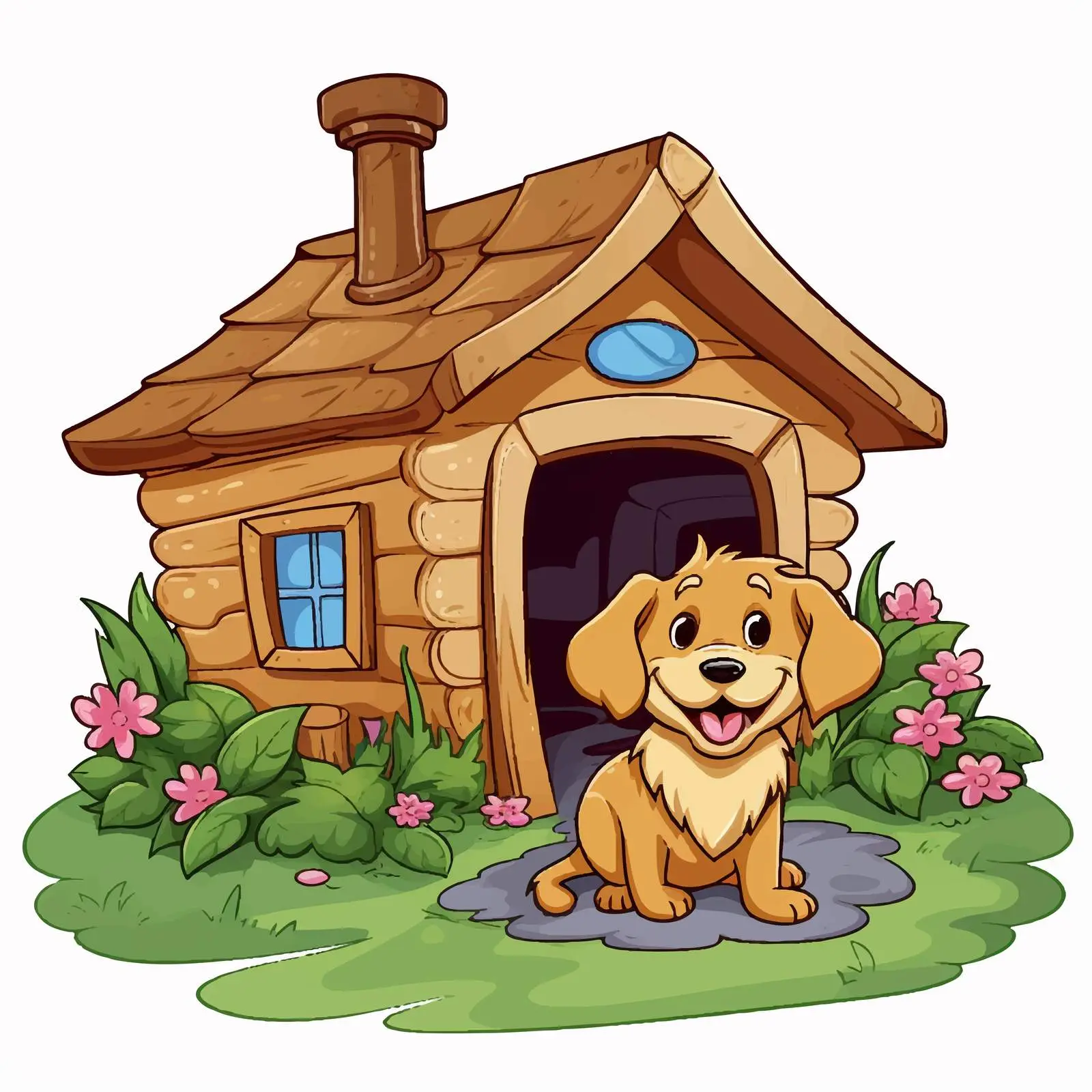 Cheerful Dog House Illustration in Garden — free download from Dotvec