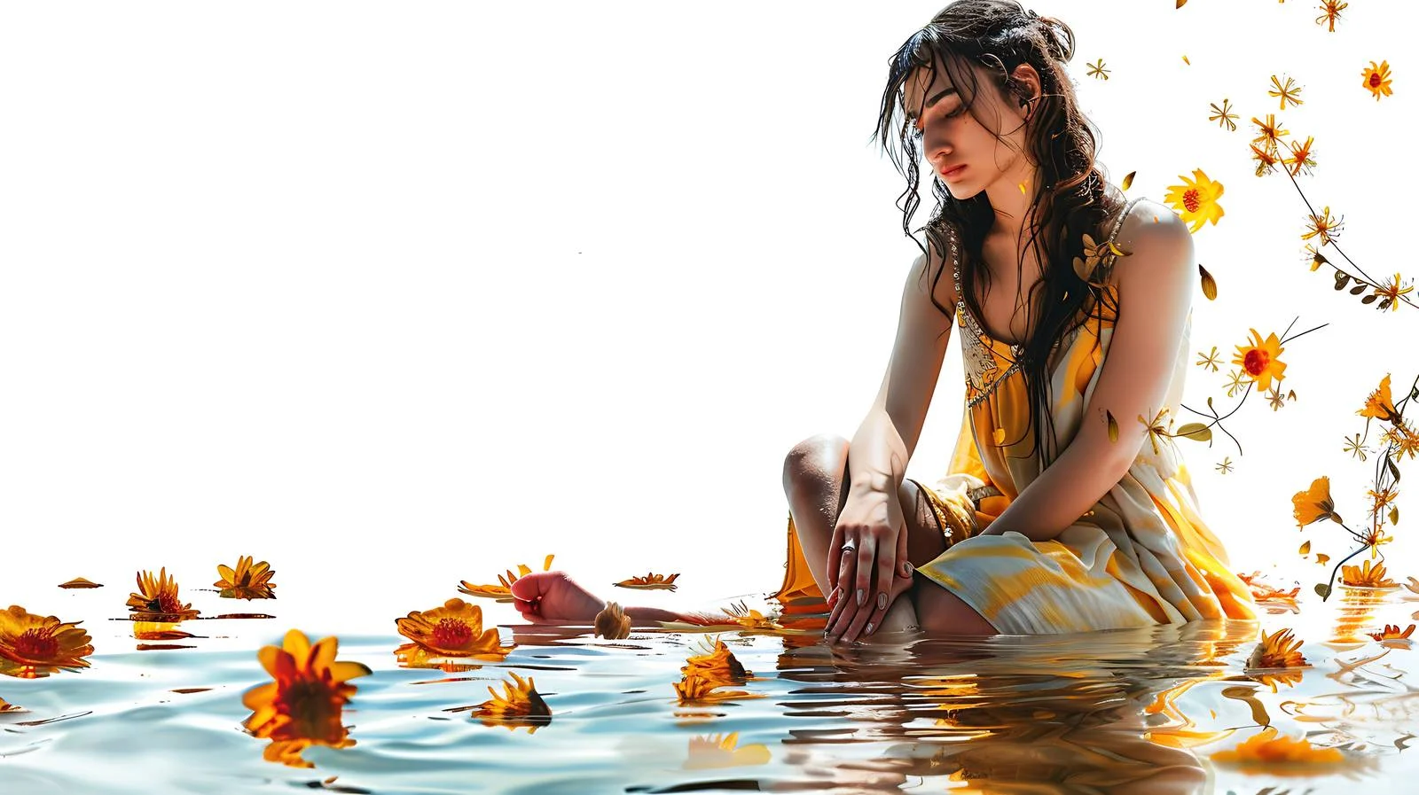 Joyful young lady relaxing by the water — free download from Dotvec