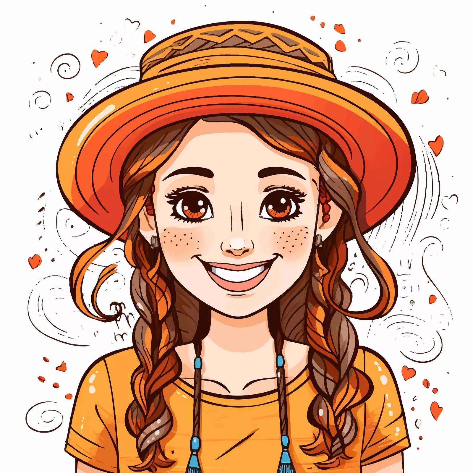 Cheerful Girl with Braids and Hat Vector — free download from Dotvec