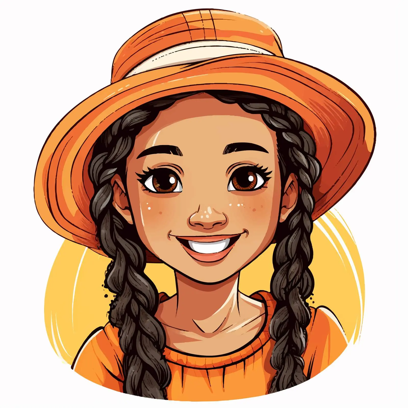 Cheerful Girl with Braids and Hat Vector — free download from Dotvec