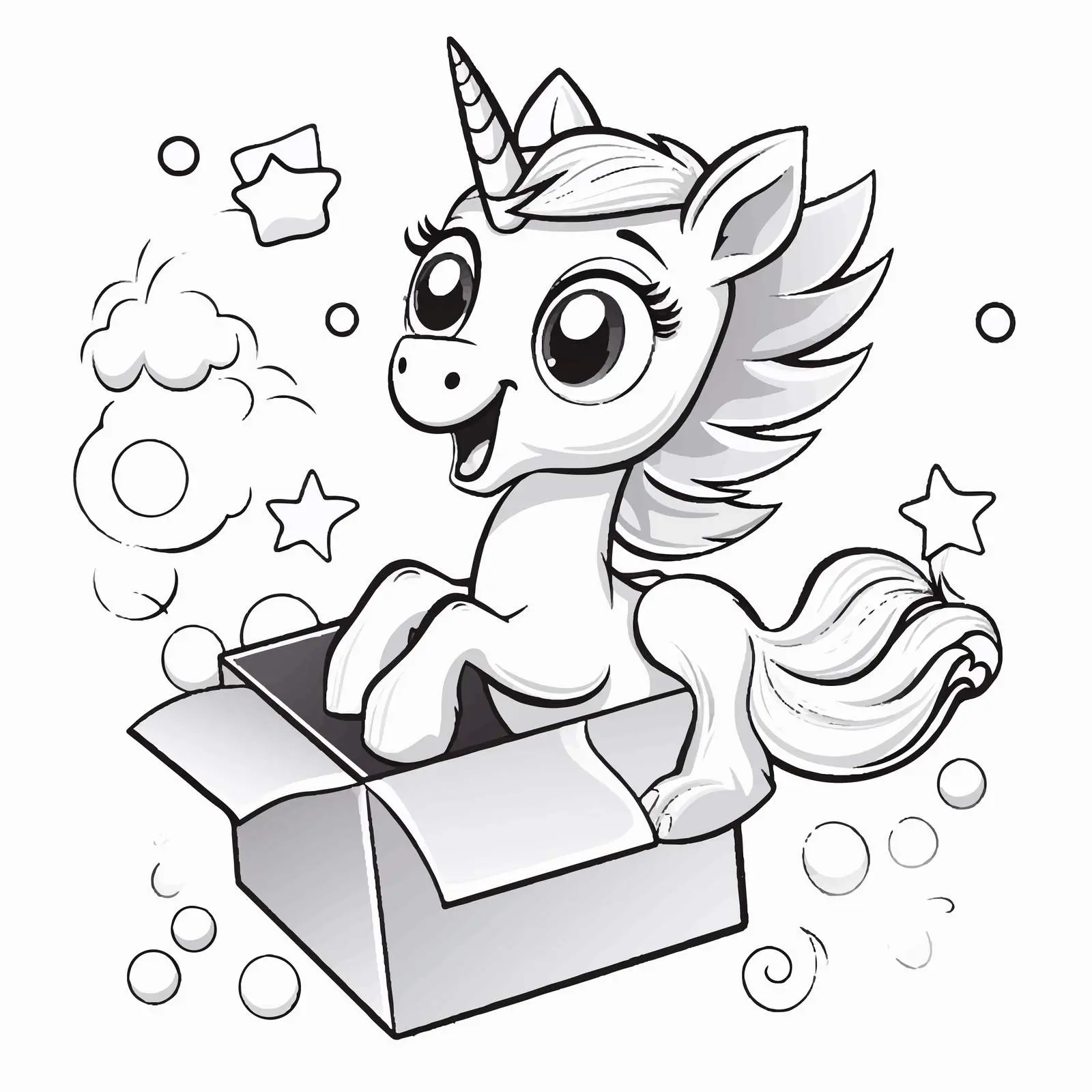 Cheerful Unicorn Jumping from Gift Box — free download from Dotvec