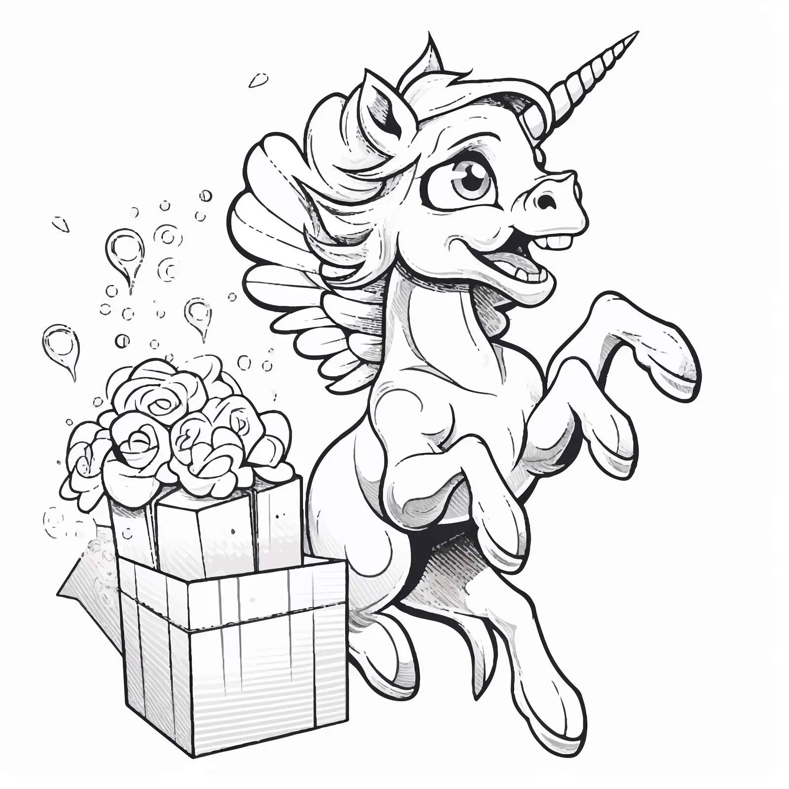 Cheerful Unicorn Jumps from Gift Box — free download from Dotvec