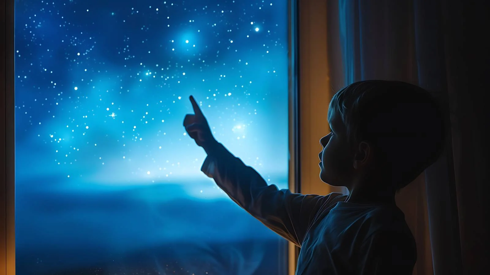 Child pointing at night sky outside — free download from Dotvec