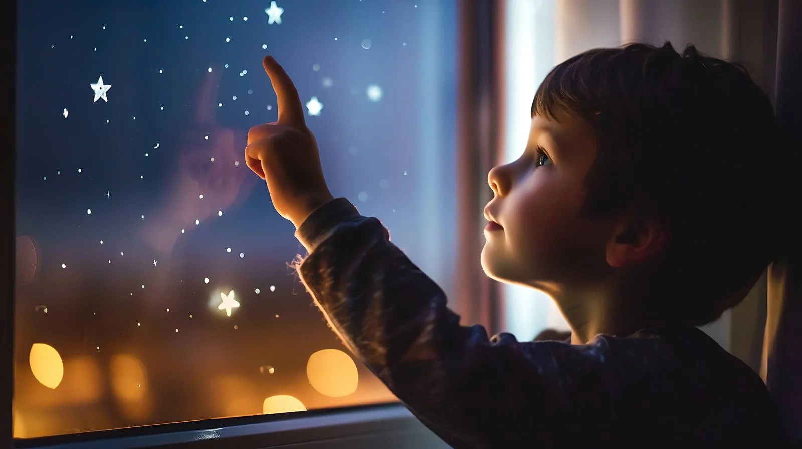 Youth Gazing at Night Sky Through Window — free download from Dotvec