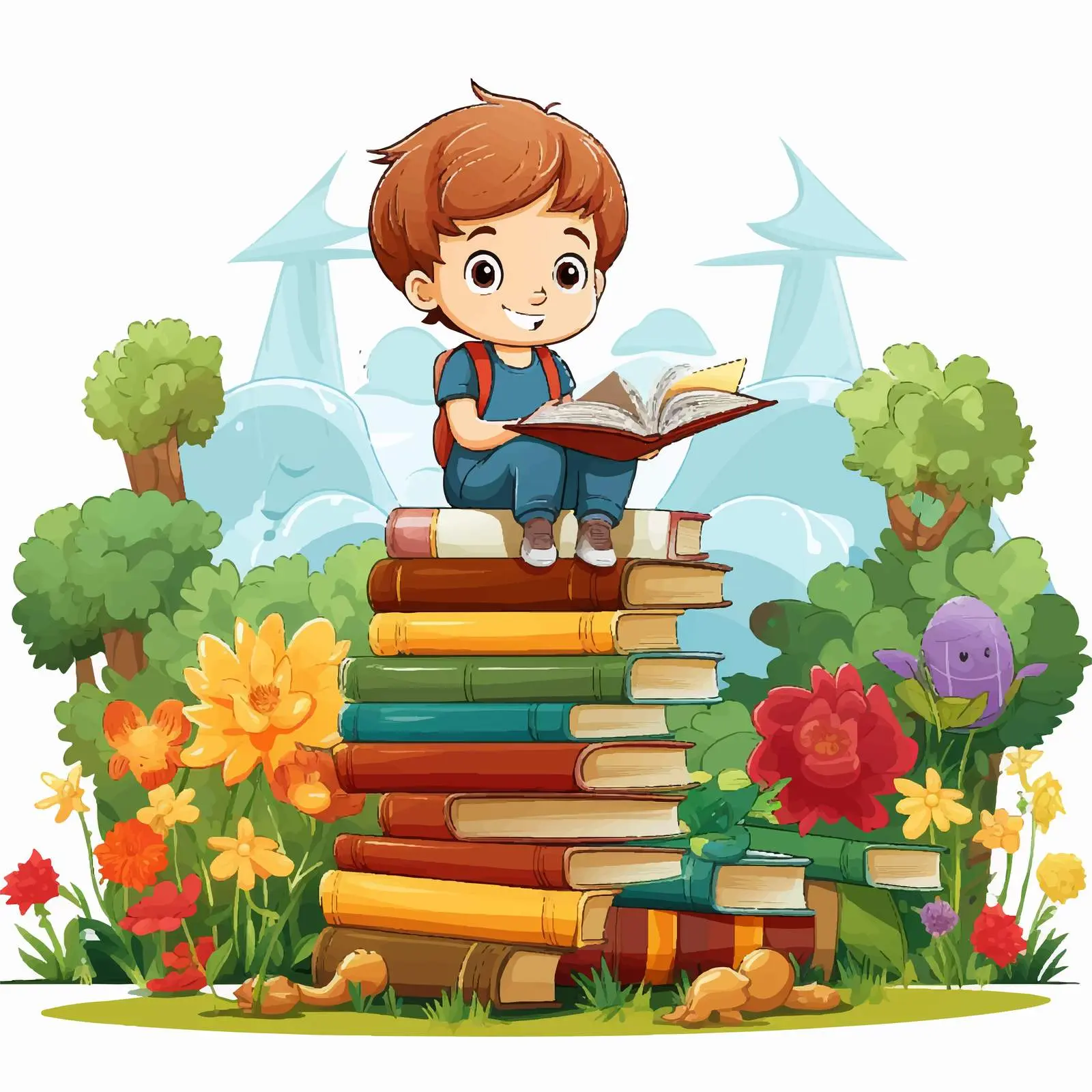 Children Reading Books in a Garden — free download from Dotvec
