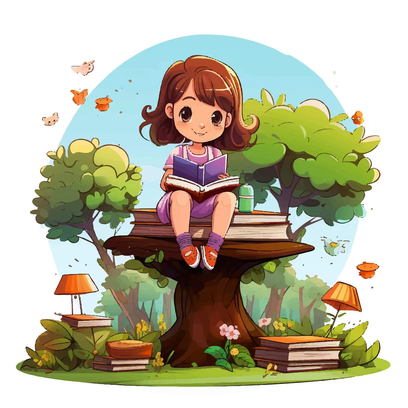 Children Reading Books in a Garden — free download from Dotvec