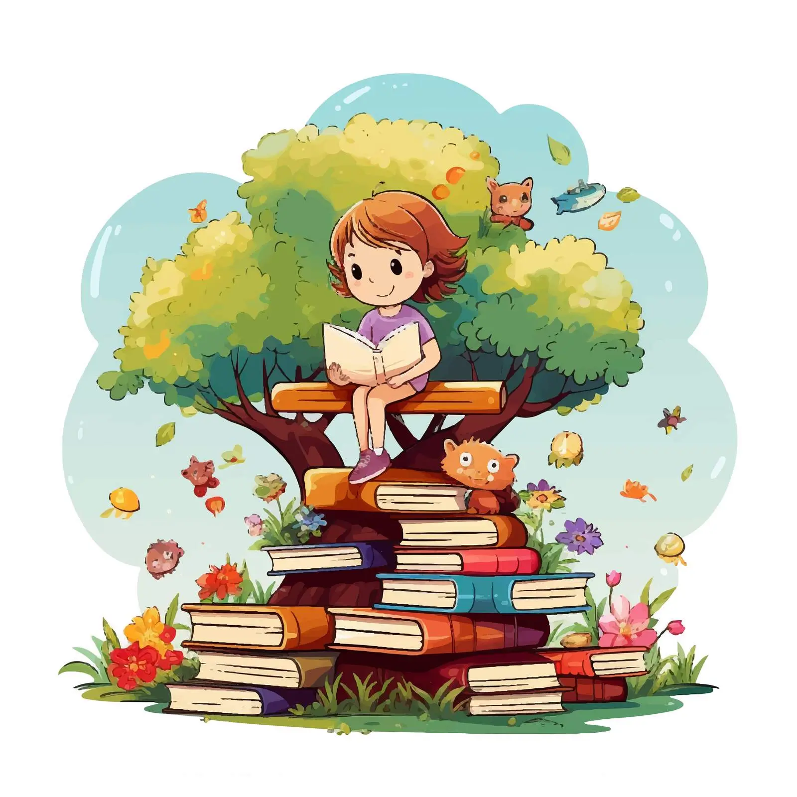 Children Reading Books in Garden Setting — free download from Dotvec