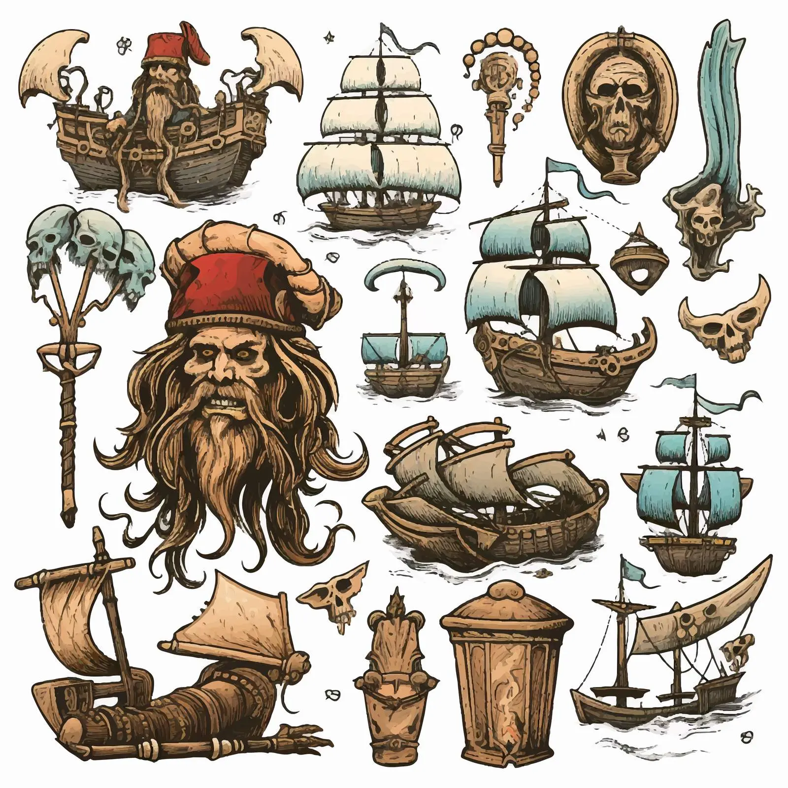 Pirate and Viking Vector Illustrations Collection – free maritime image from Dotvec