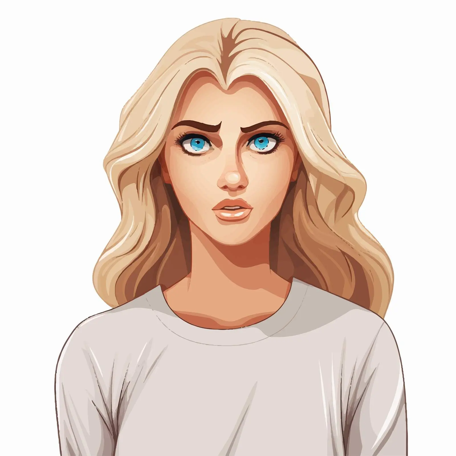 Concerned Woman with Wide Eyes and Blonde Hair – free modern vector art image from Dotvec