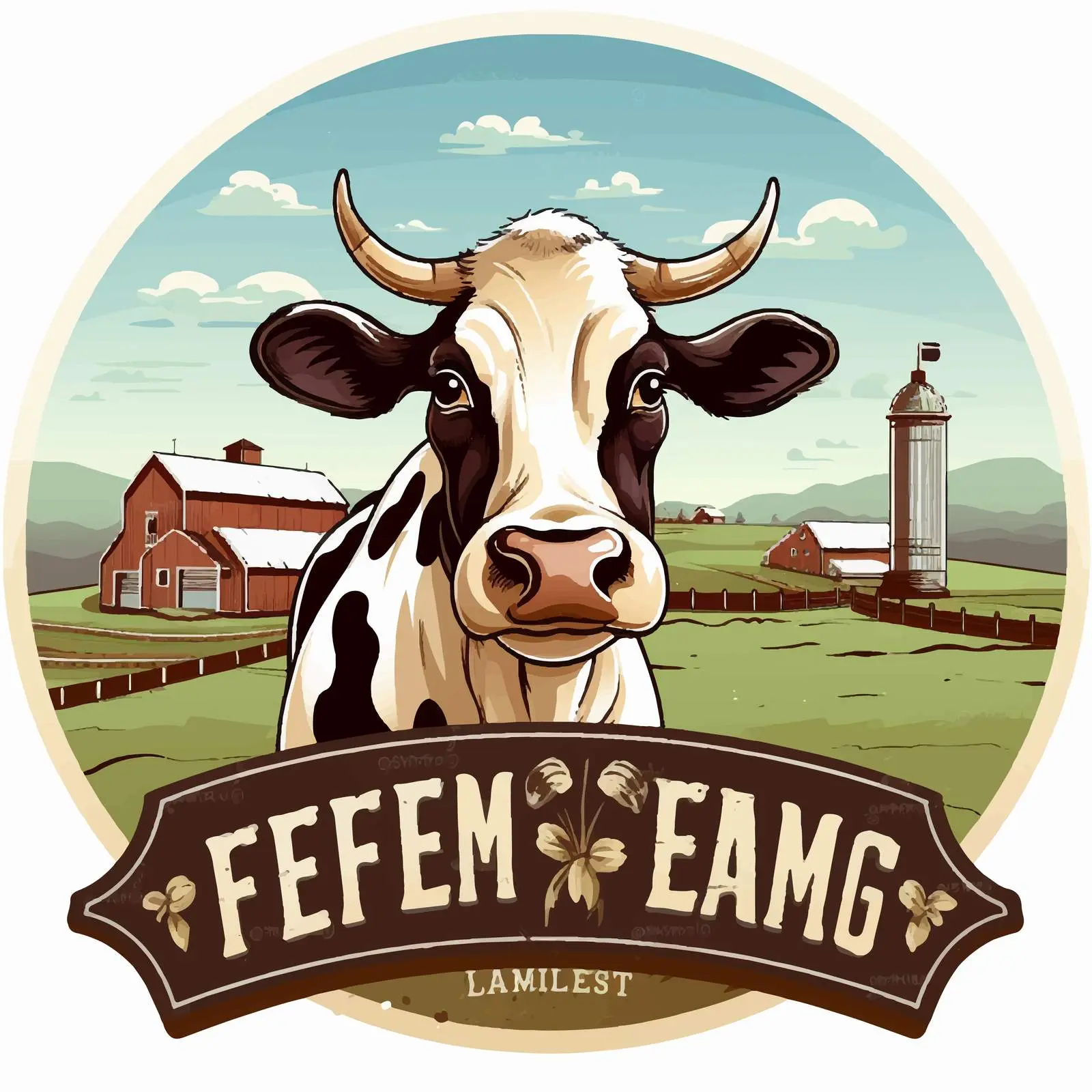 Farm Fresh Cow Illustration with Label — free download from Dotvec