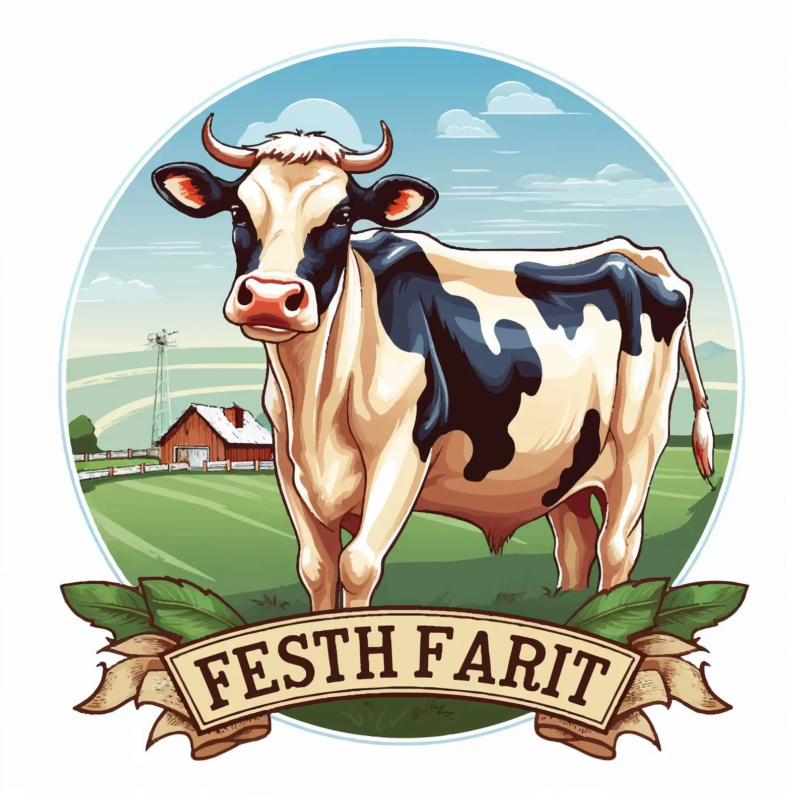 Cow with Farm Fresh Label Illustration — free download from Dotvec