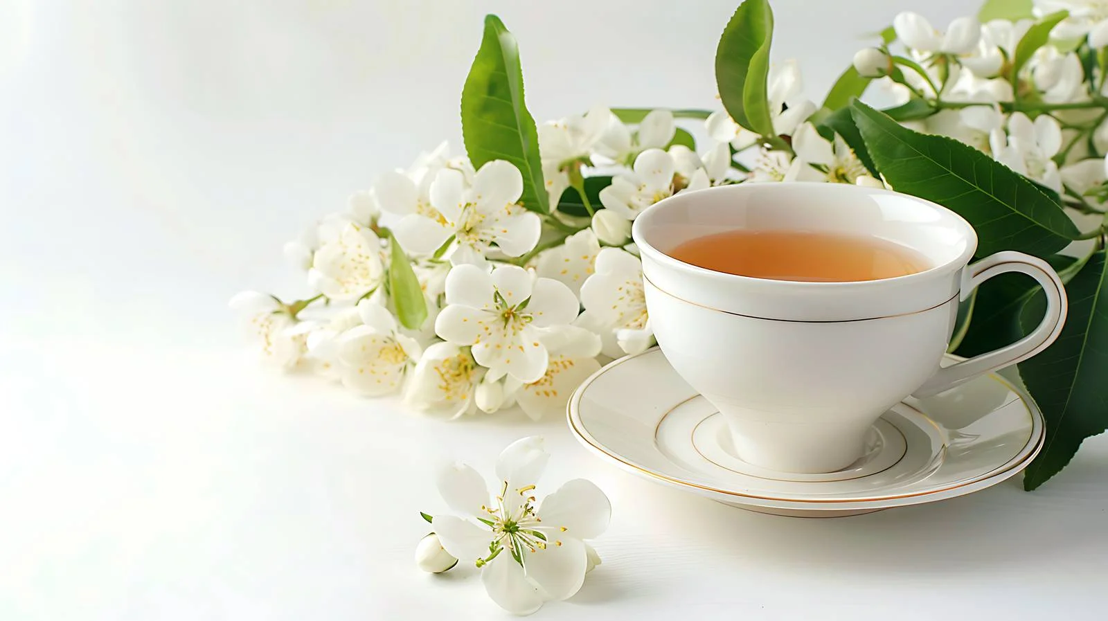 Soothing Jasmine Tea and Vibrant Flower Arrangement — free download from Dotvec