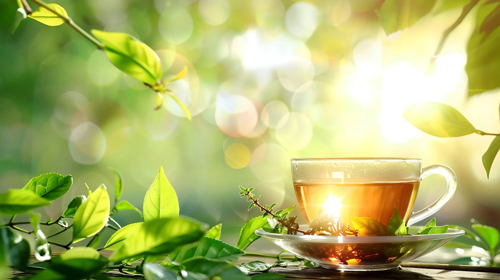 Organic Tea Cup on Green Nature Background — free download from Dotvec