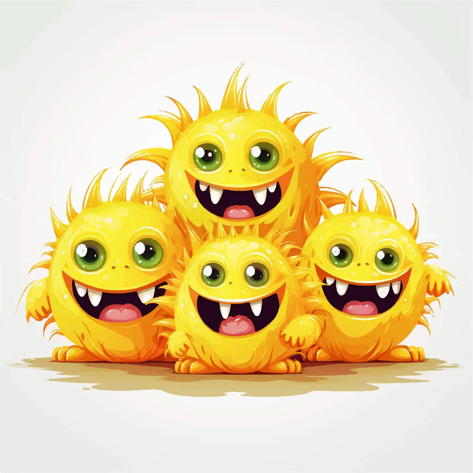 Cute Spiky Yellow Alien Monsters Cartoon Vectors – free artistic illustrations image from Dotvec