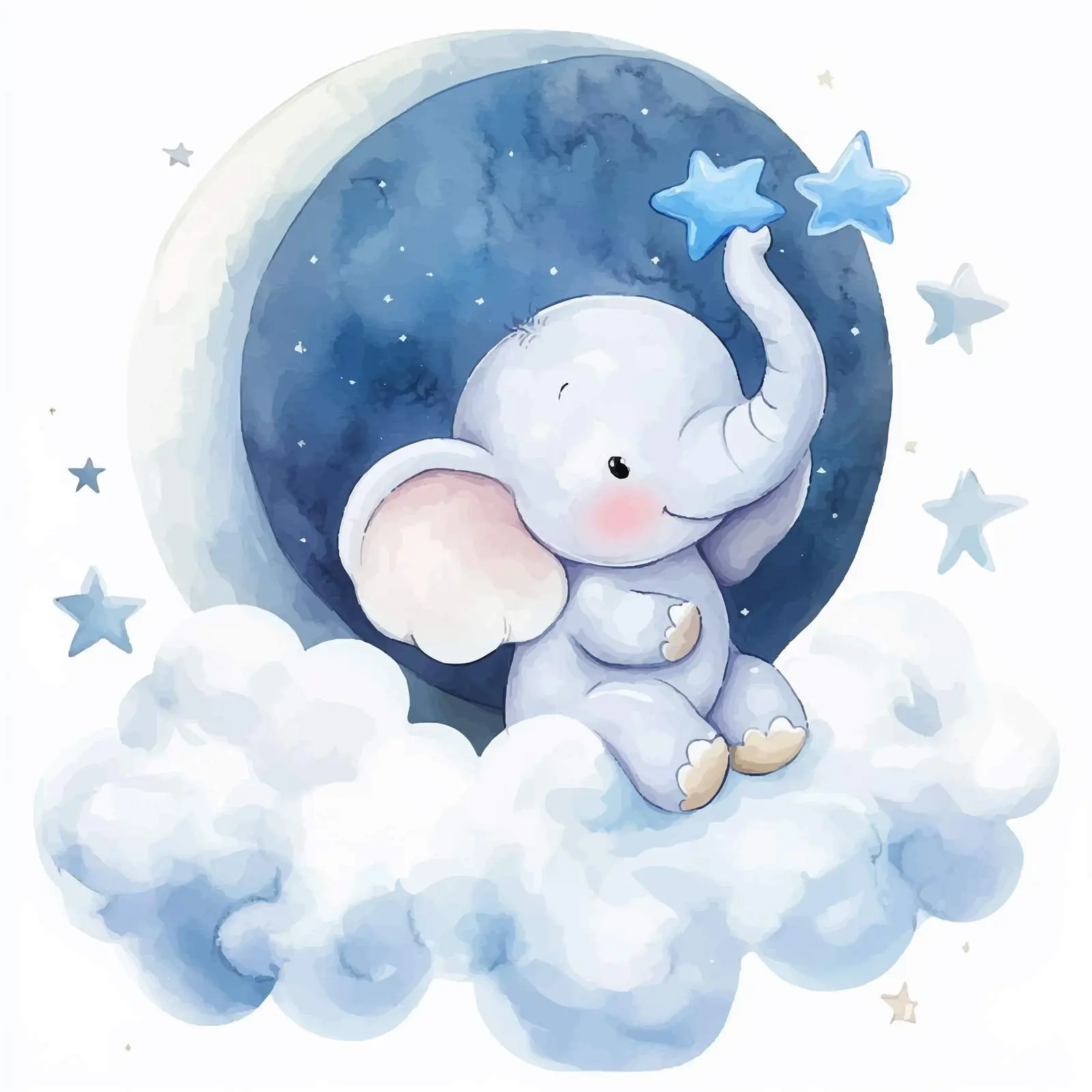 Cute Baby Elephant Holding Blue Star Vector — free download from Dotvec