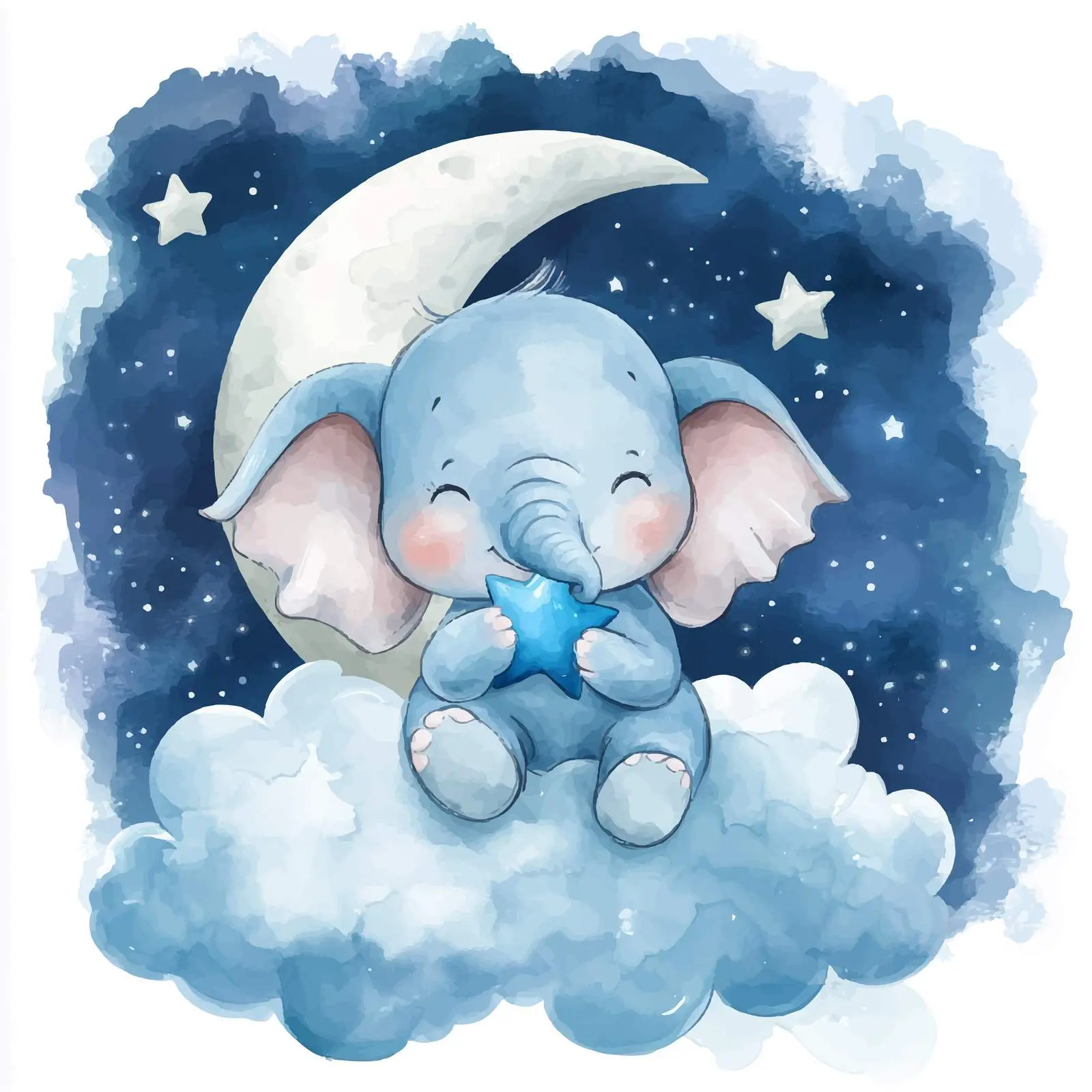Cute Baby Elephant Holding Blue Star Vector – free vector animal image from Dotvec