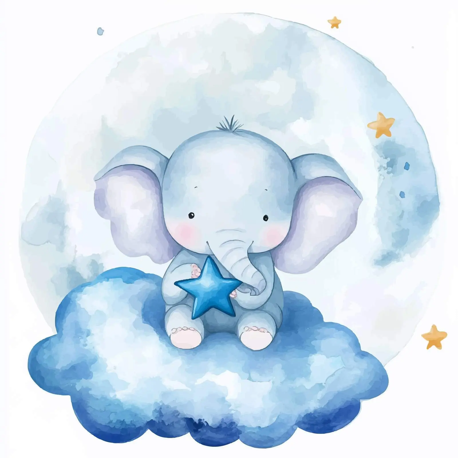 Cute Baby Elephant with Blue Star Vector — free download from Dotvec