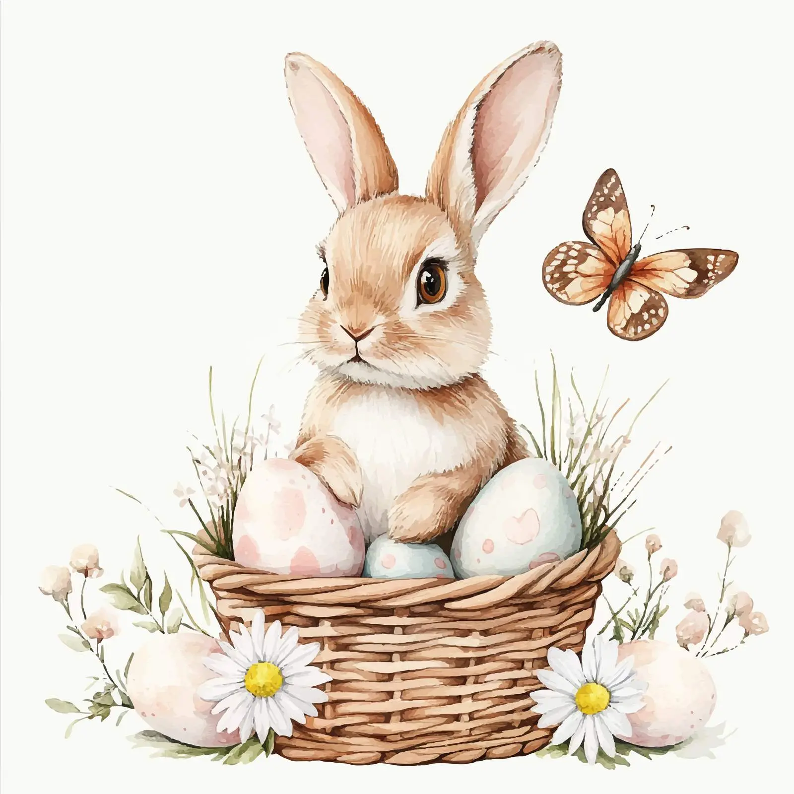 Cute Bunny with Easter Eggs in Basket — free download from Dotvec