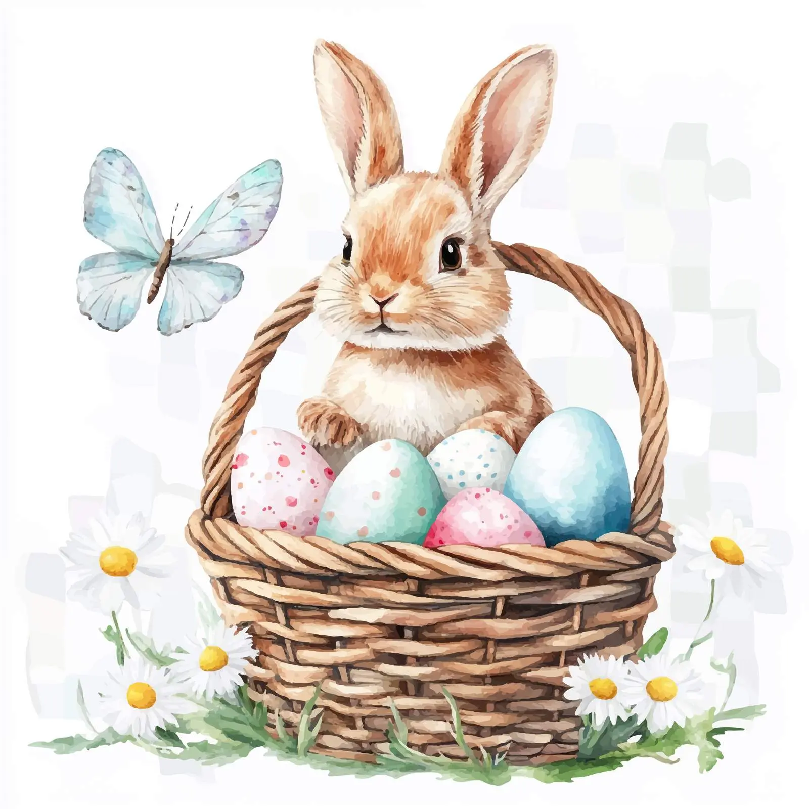 Cute Bunny with Easter Eggs in a Basket — free download from Dotvec