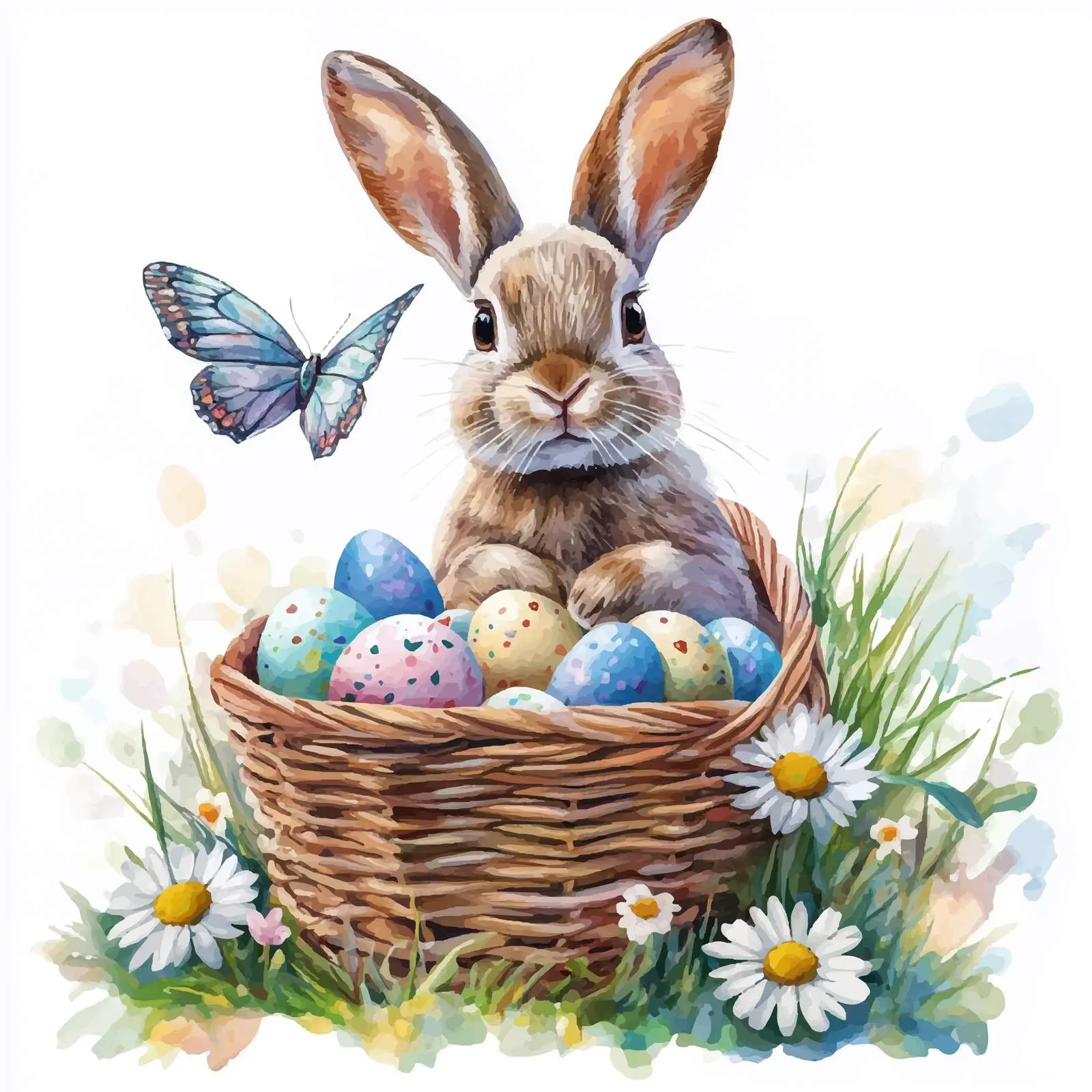 Cute Bunny with Easter Eggs and Butterfly — free download from Dotvec