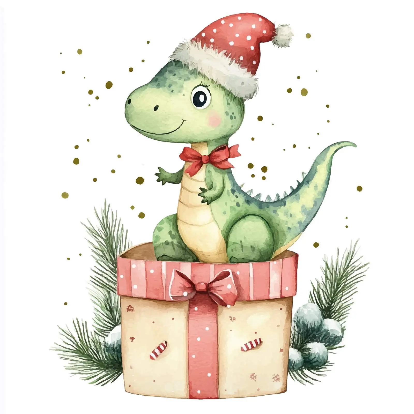 Cute Dinosaur in Festive Hatbox Watercolor Illustration — free download from Dotvec