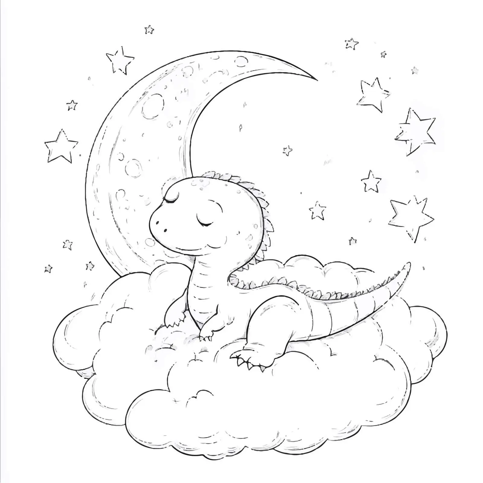 Cute Dinosaur Sleeping on Cloud with Moon — free download from Dotvec