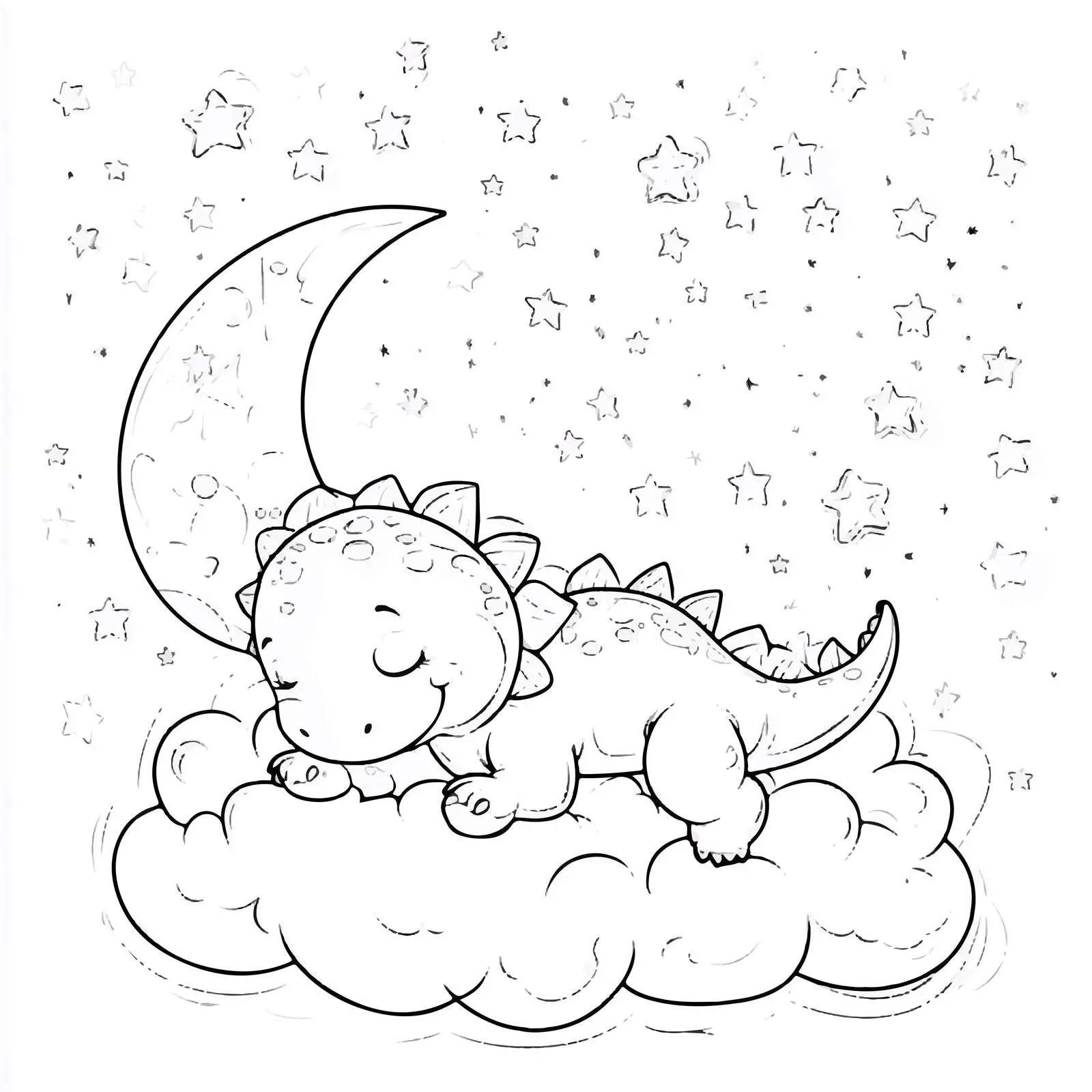 Cute Dinosaur Sleeping on Cloud with Moon — free download from Dotvec