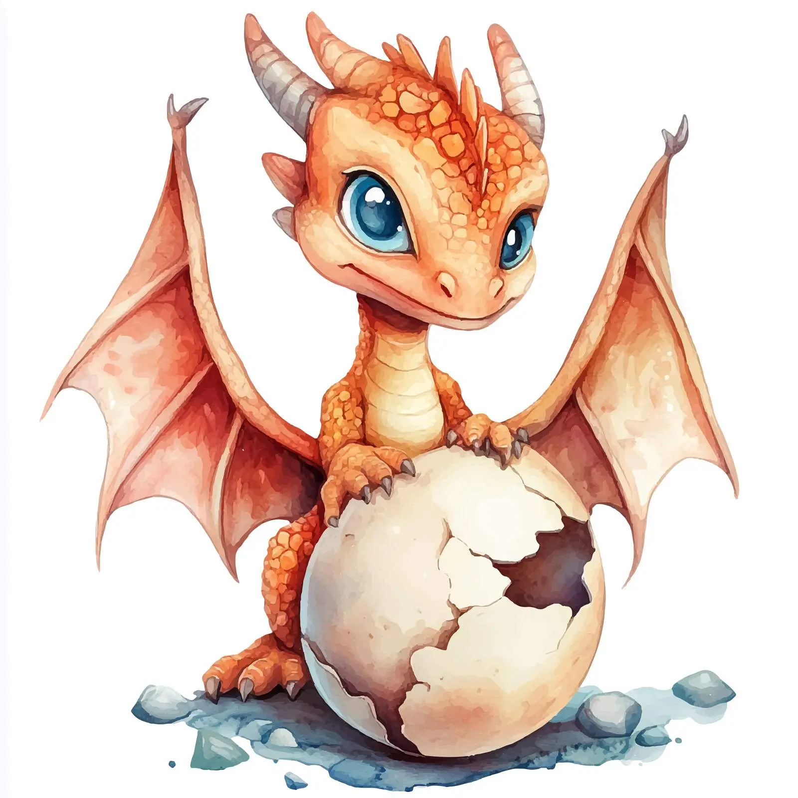 Cute Dragon Hatching from Egg in Watercolor Style — free download from Dotvec