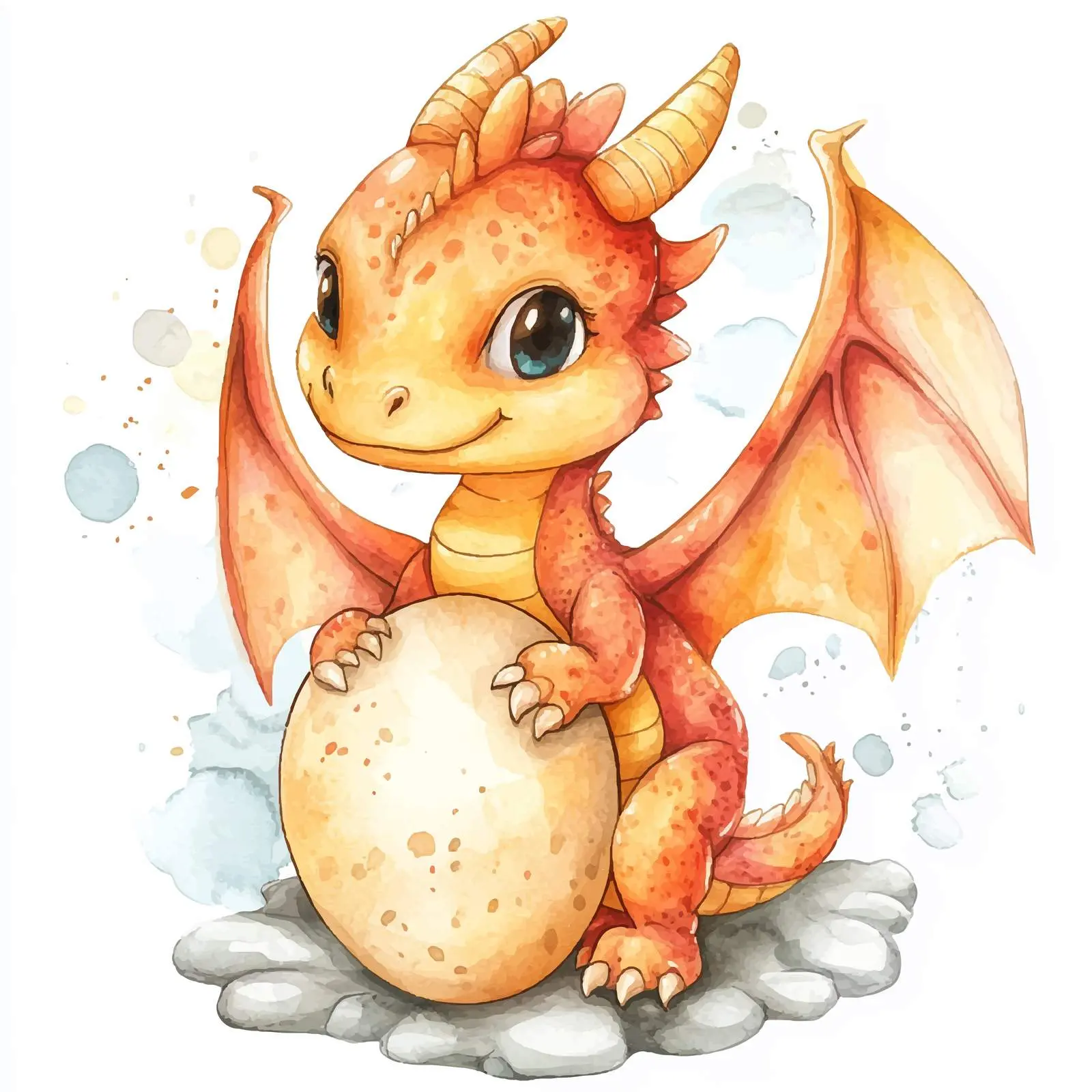 Cute Dragon Hatched from Egg Watercolor Illustration — free download from Dotvec