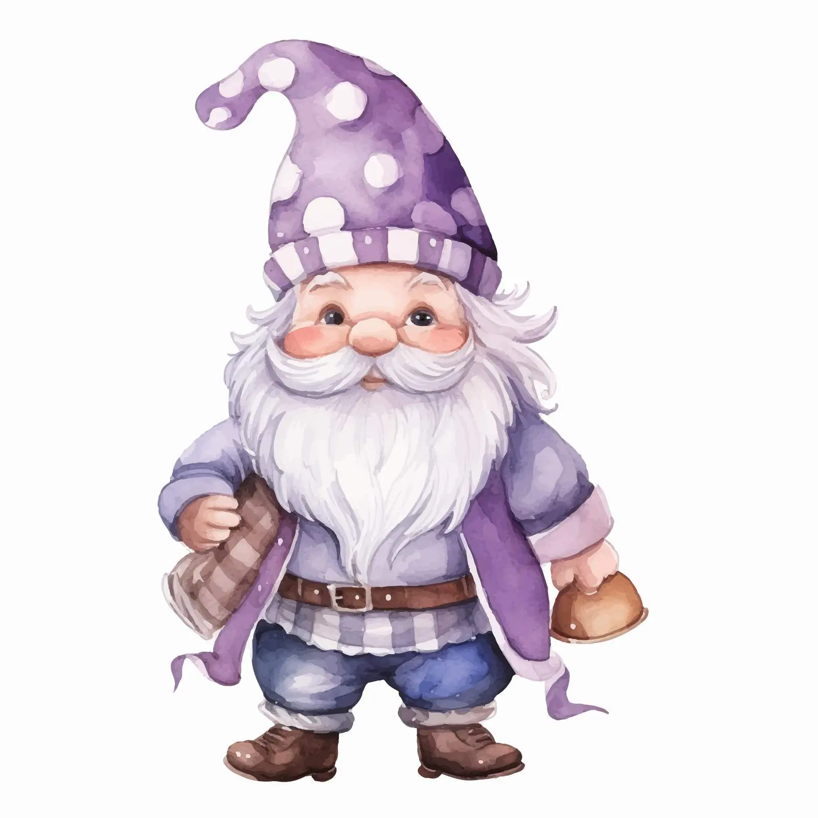 Cute Dwarf in Lilac Hat and Dress Illustration – free fairytale image from Dotvec