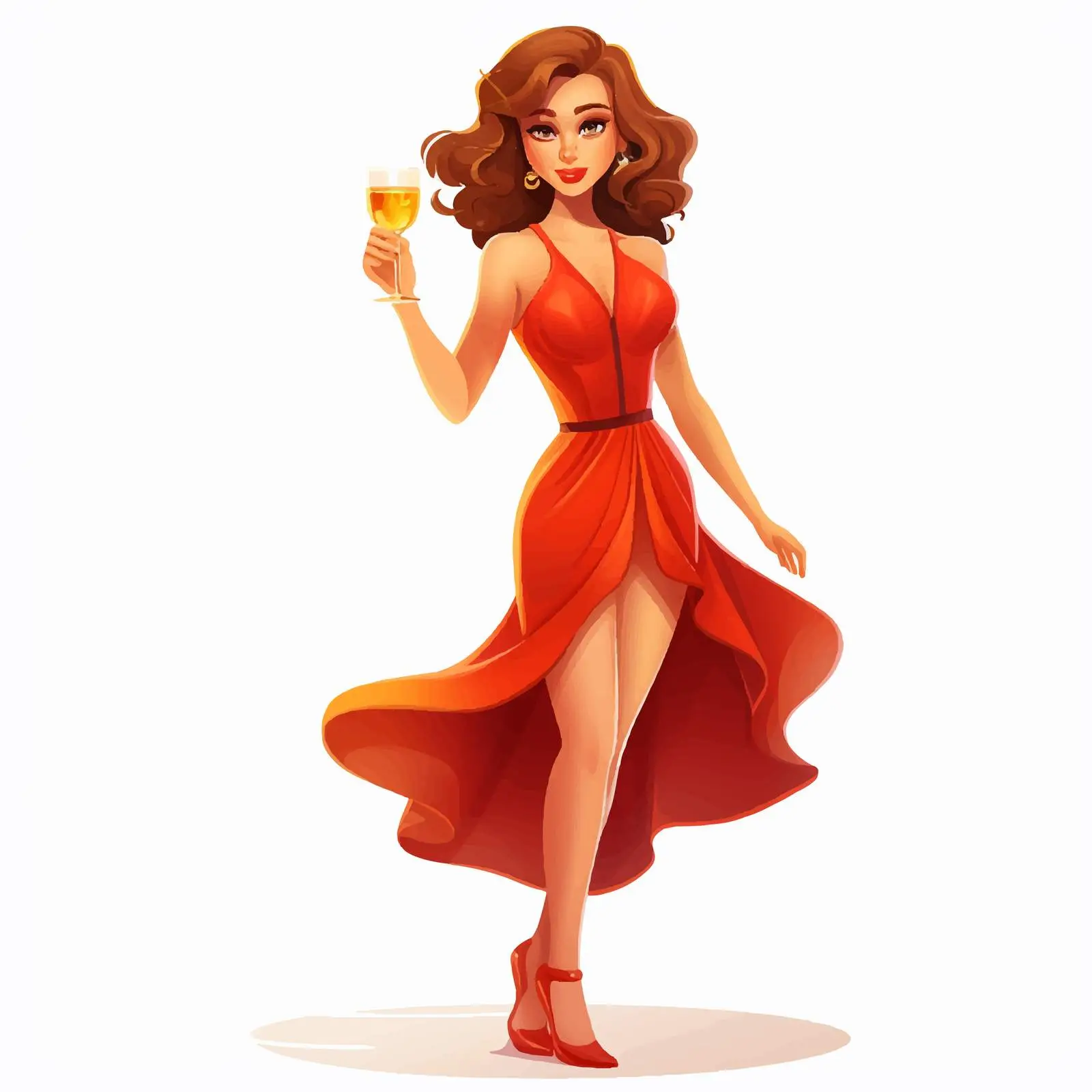 Cute Girl in Stylish Cocktail Dress Vector — free download from Dotvec