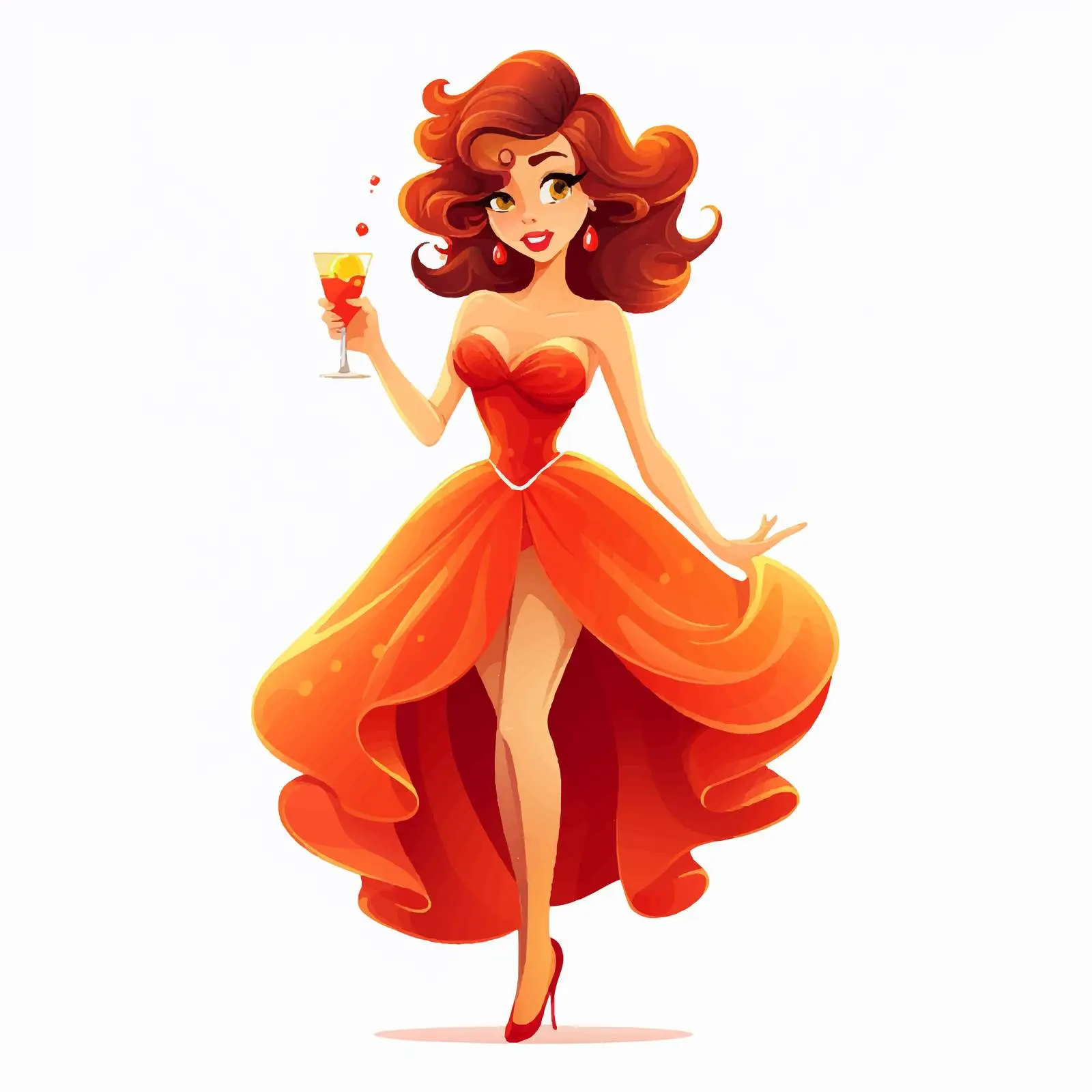 Cute Girl Character in Stylish Cocktail Dress — free download from Dotvec