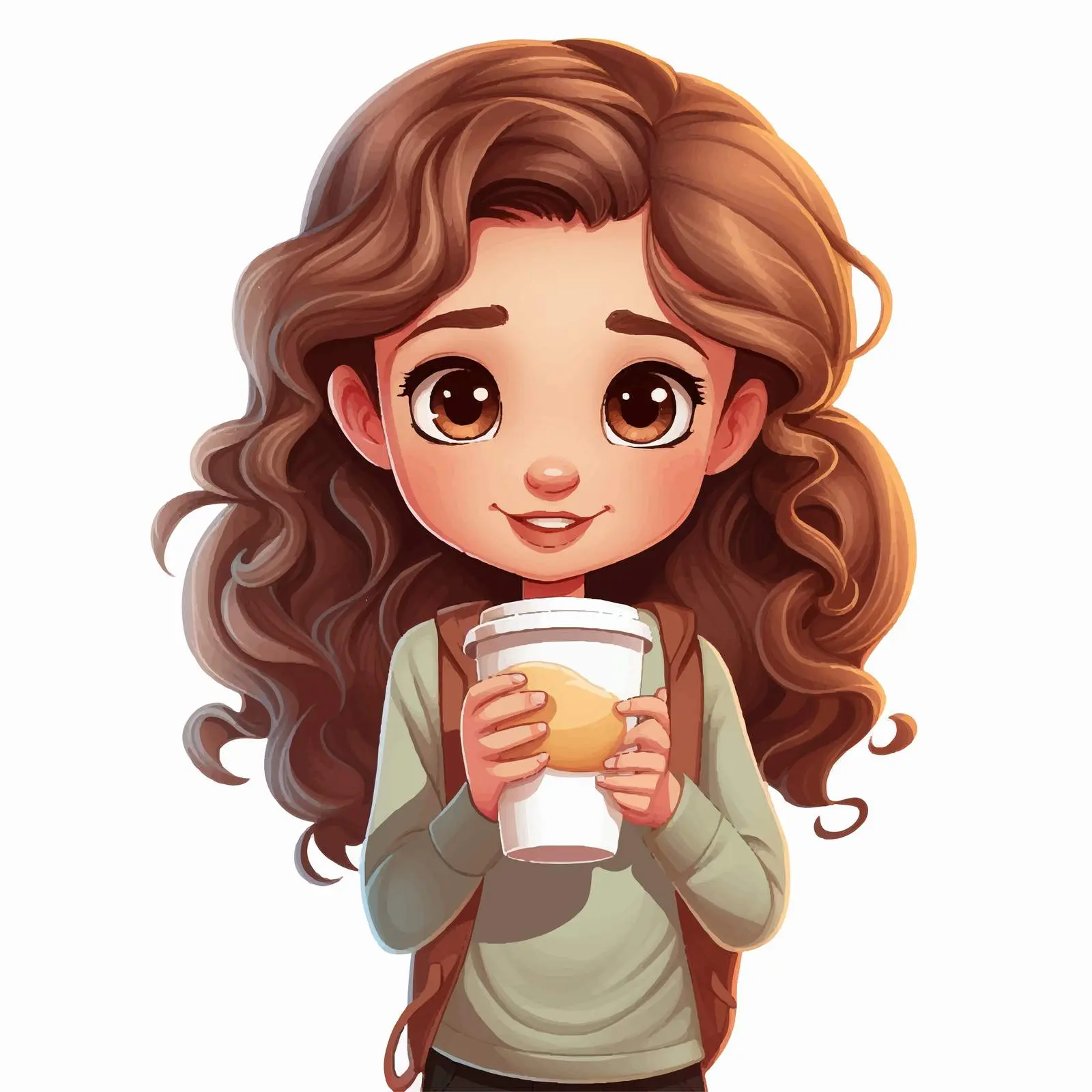 Cute Cartoon Girl with Drink Cup – free filled image from Dotvec
