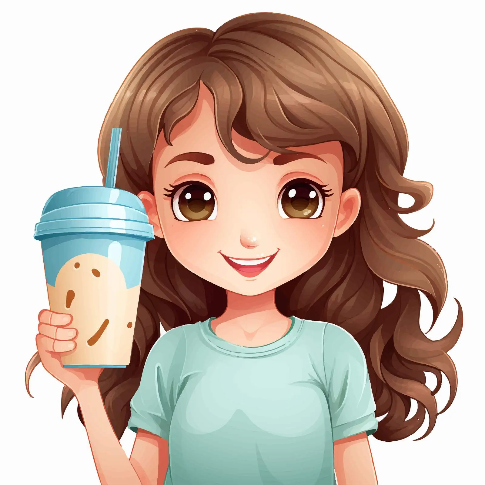 Cute Cartoon Girl Holding a Drink Cup — free download from Dotvec