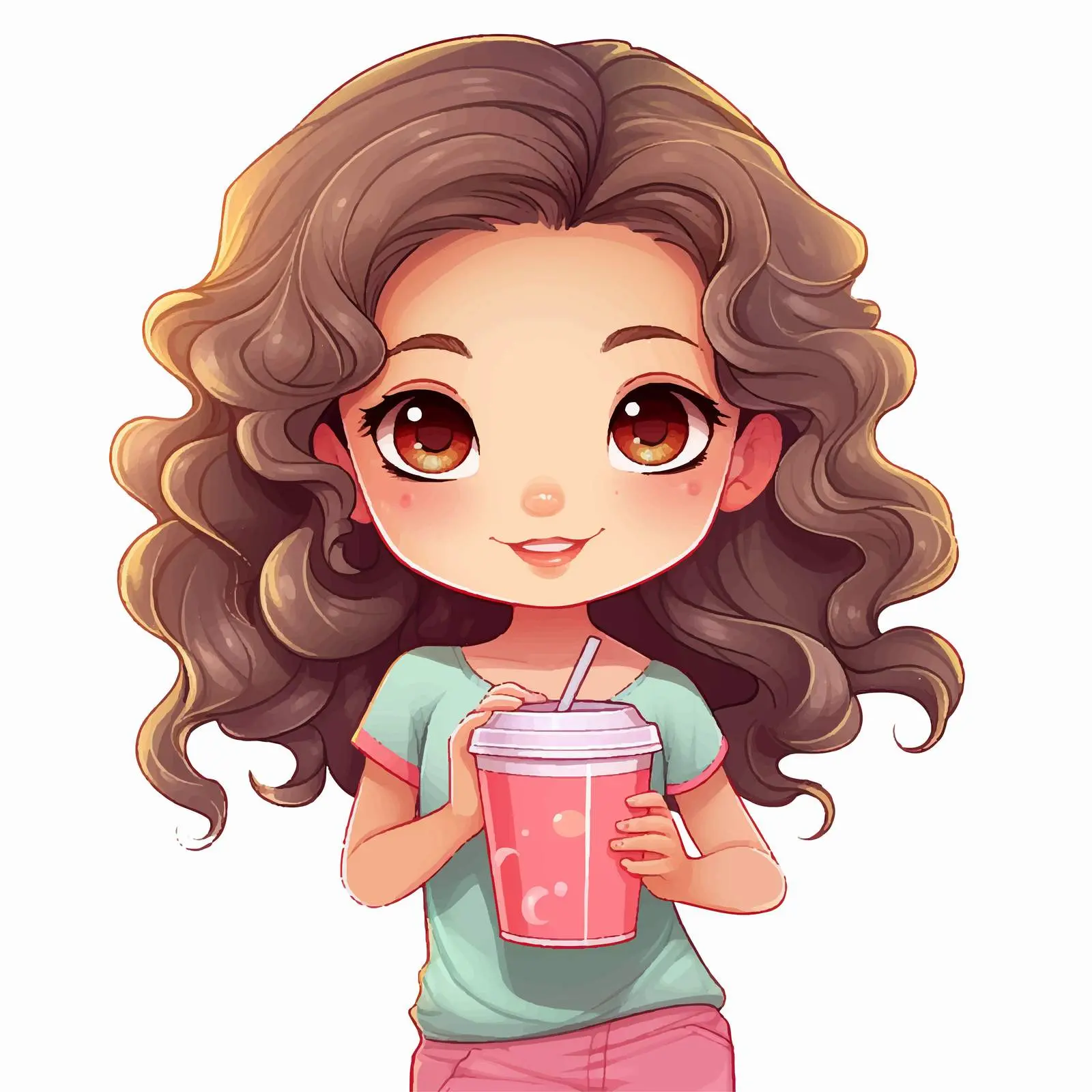 Cute Cartoon Girl Holding Drink Cup — free download from Dotvec