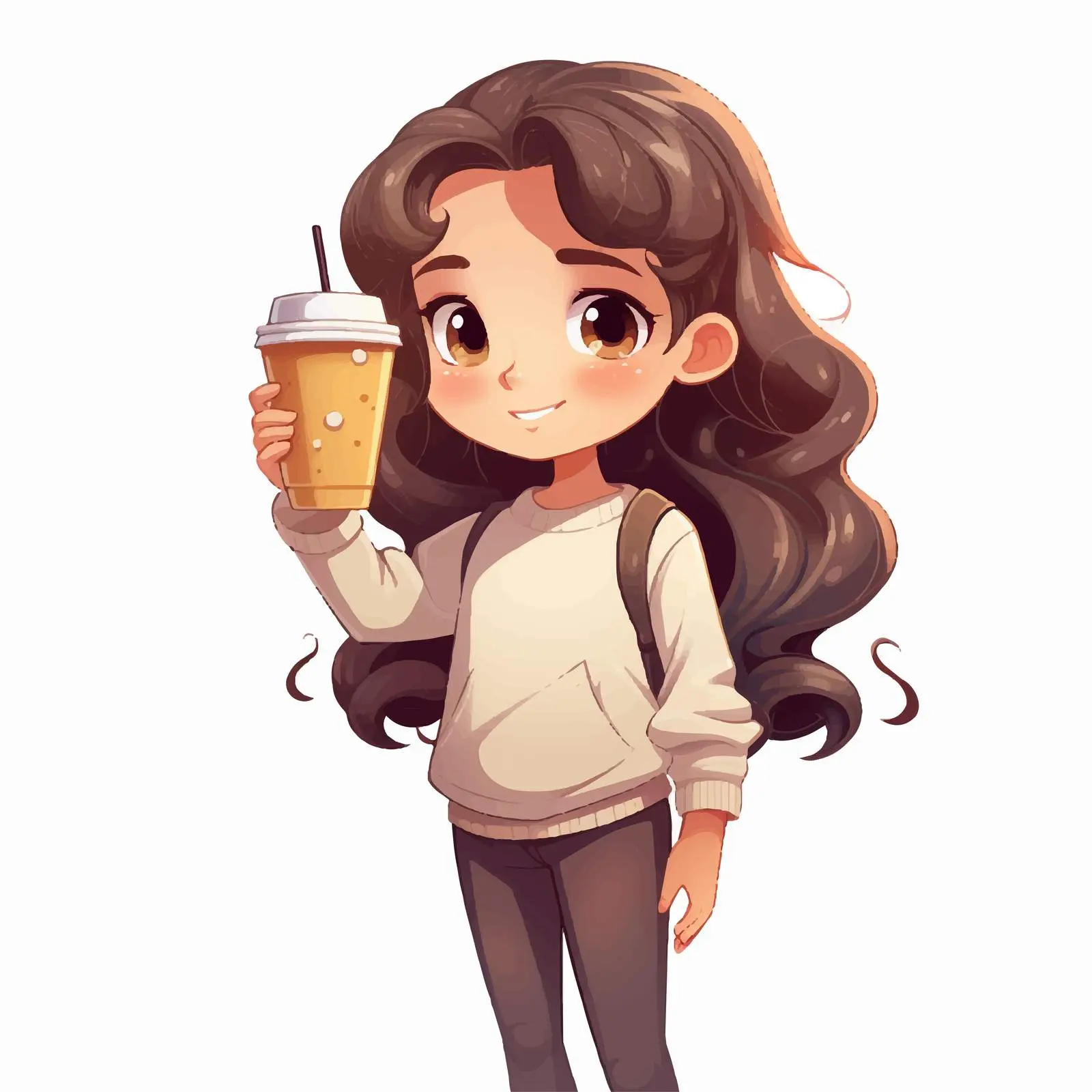 Cute Cartoon Girl with Drink Cup — free download from Dotvec