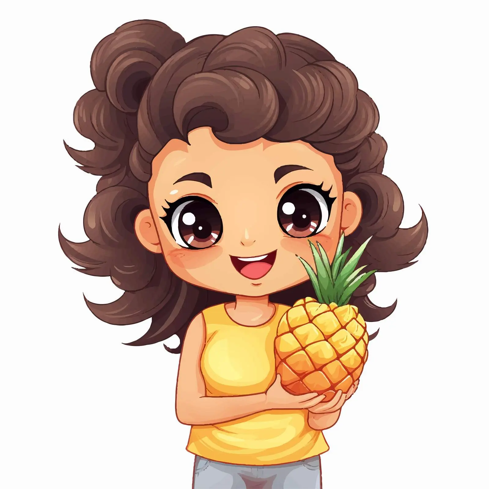 Cute Cartoon Girl with Pineapple Vector – free vector png image from Dotvec