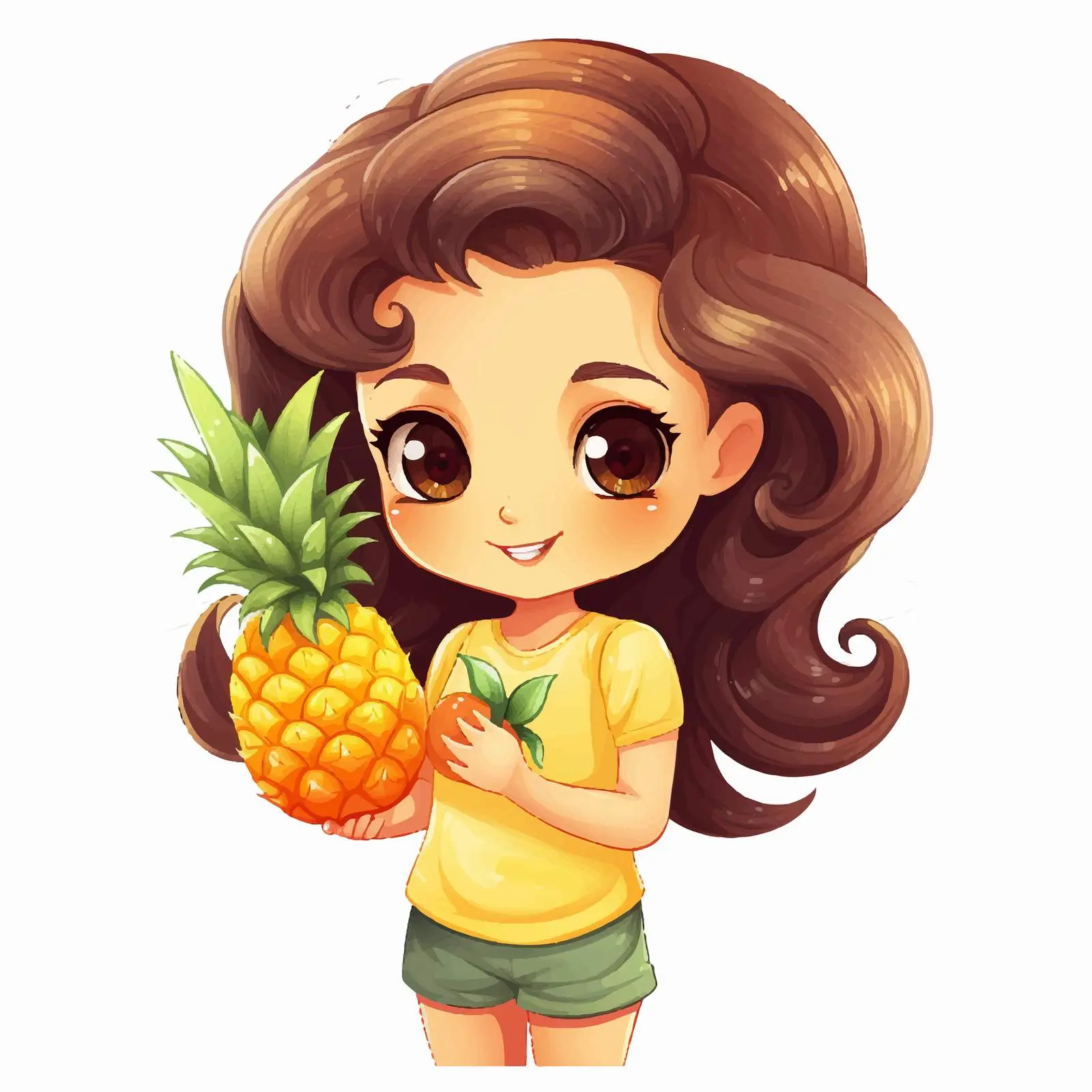 Cute Girl Holding Pineapple Cartoon Vector — free download from Dotvec