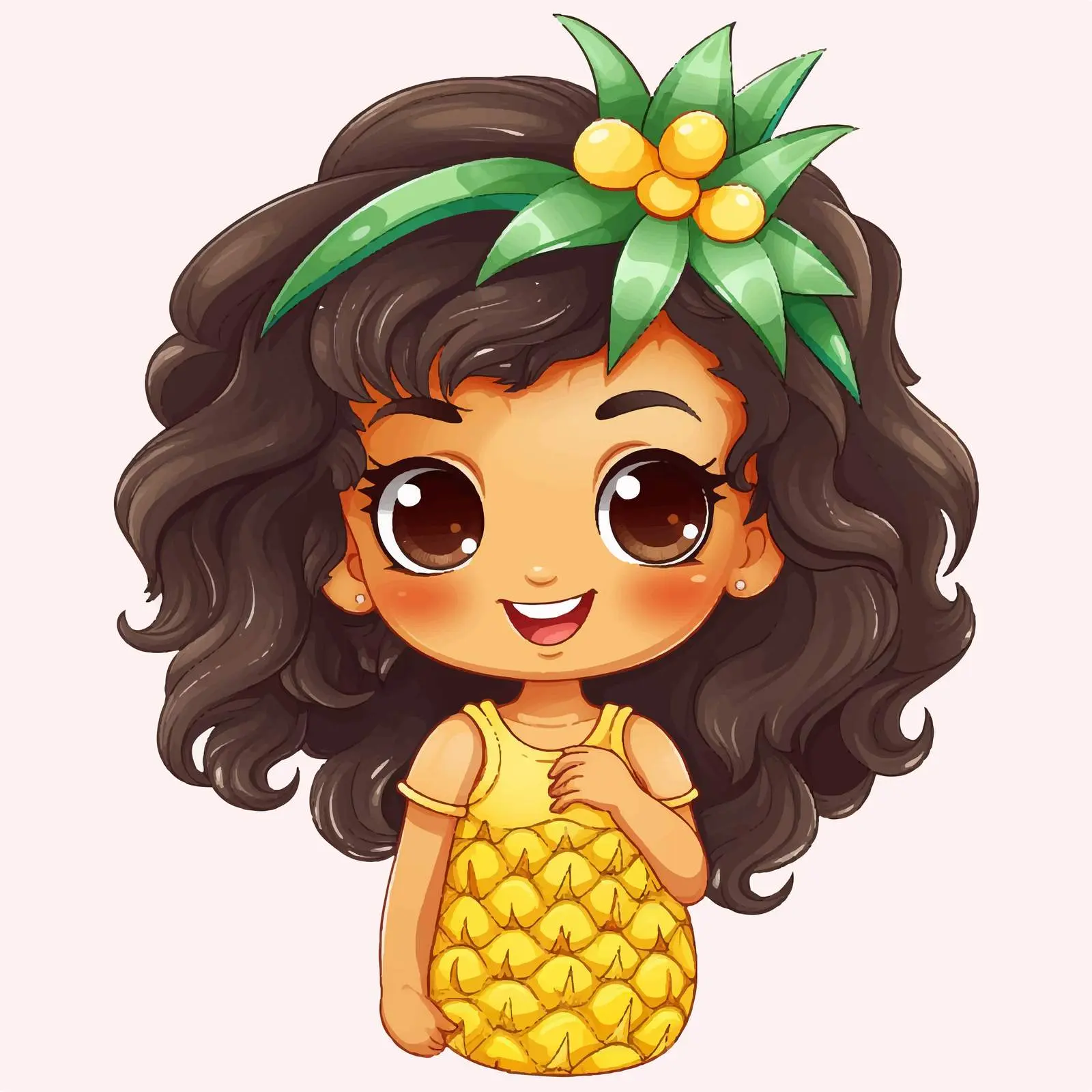 Cute Girl with Pineapple Cartoon Character — free download from Dotvec