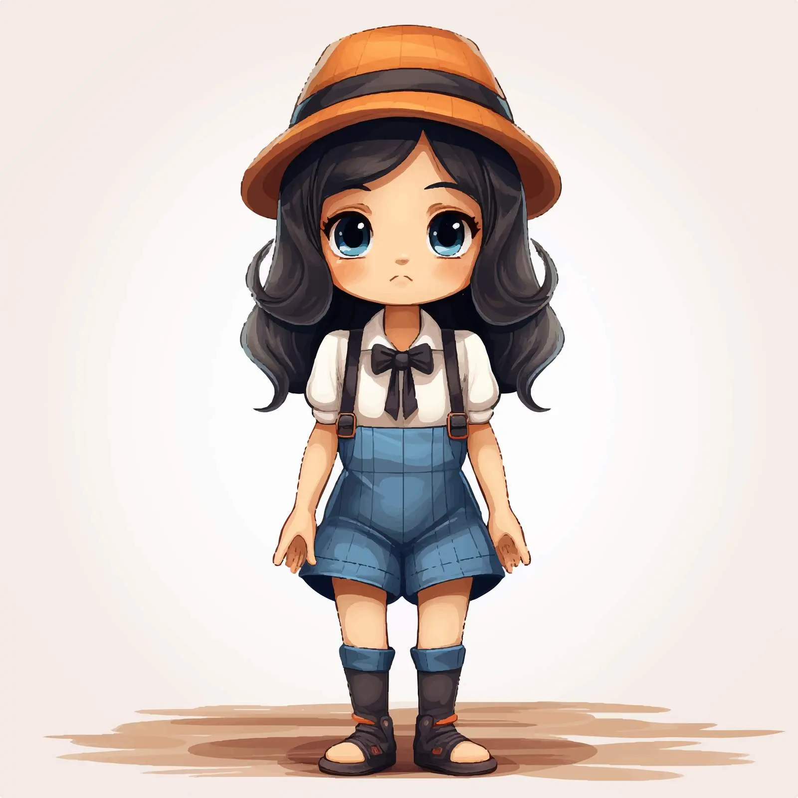 Cute Girl in Suspenders and Hat Illustration — free download from Dotvec