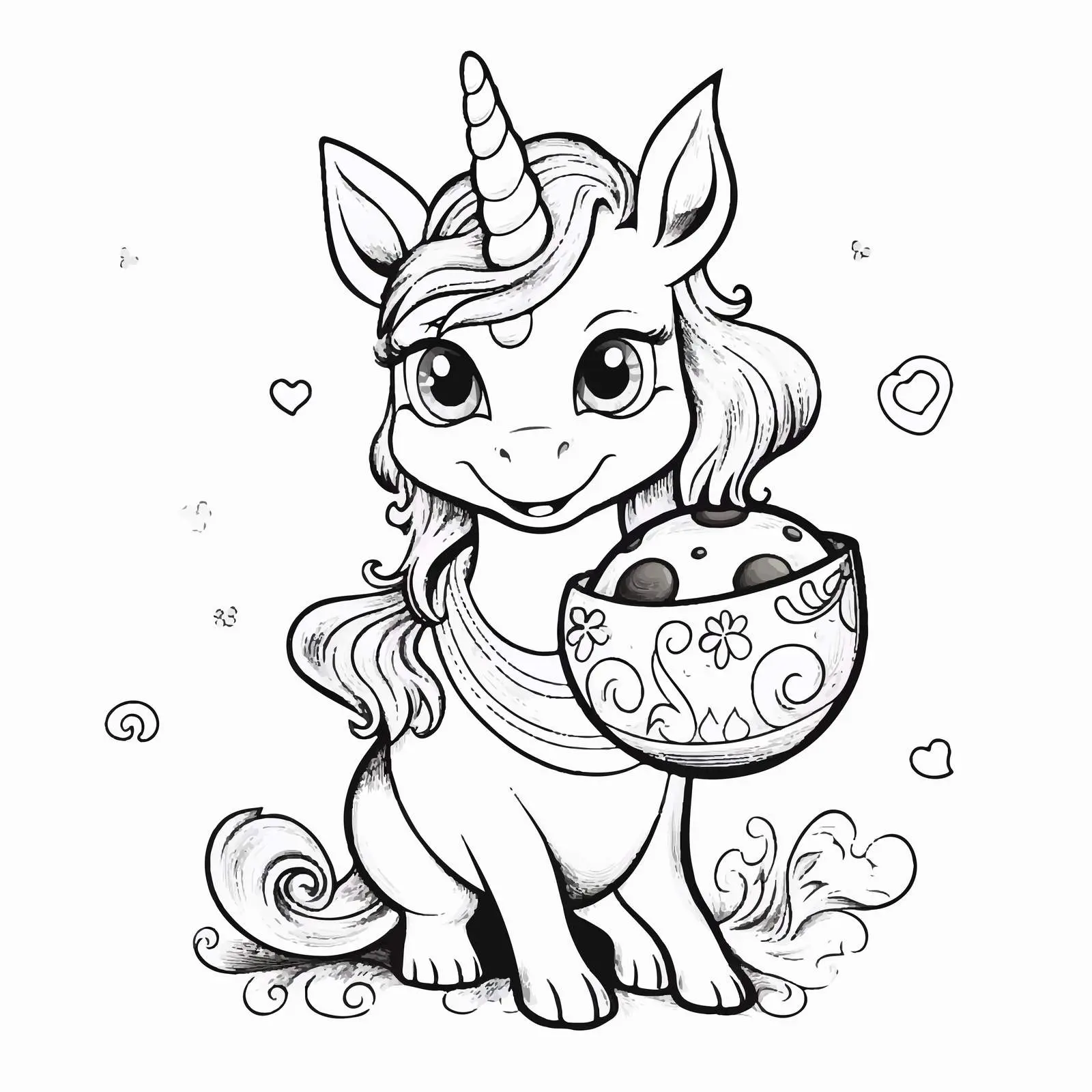 Cute Unicorn with Easter Egg Coloring Page — free download from Dotvec