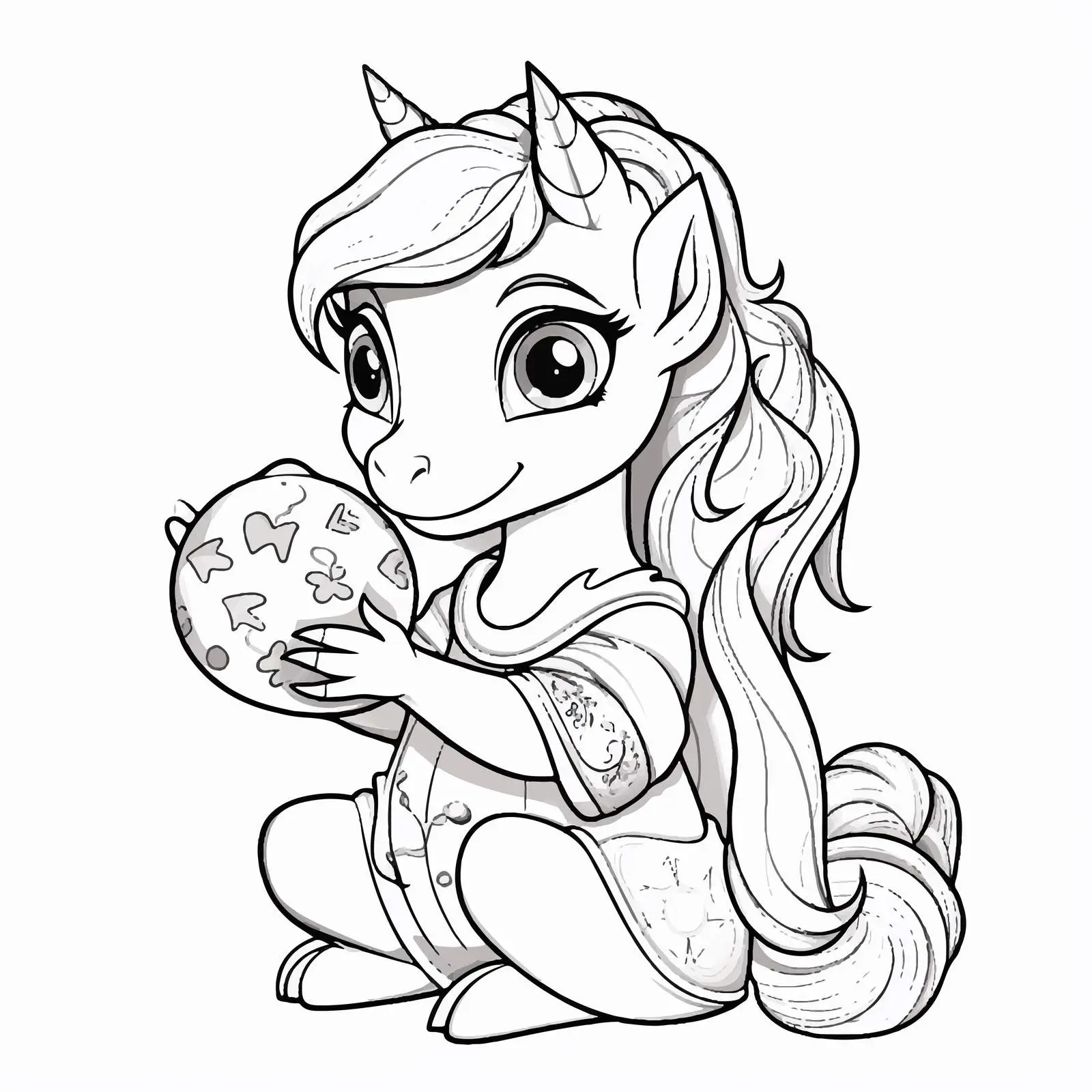 Cute Unicorn with Easter Egg Coloring Page — free download from Dotvec