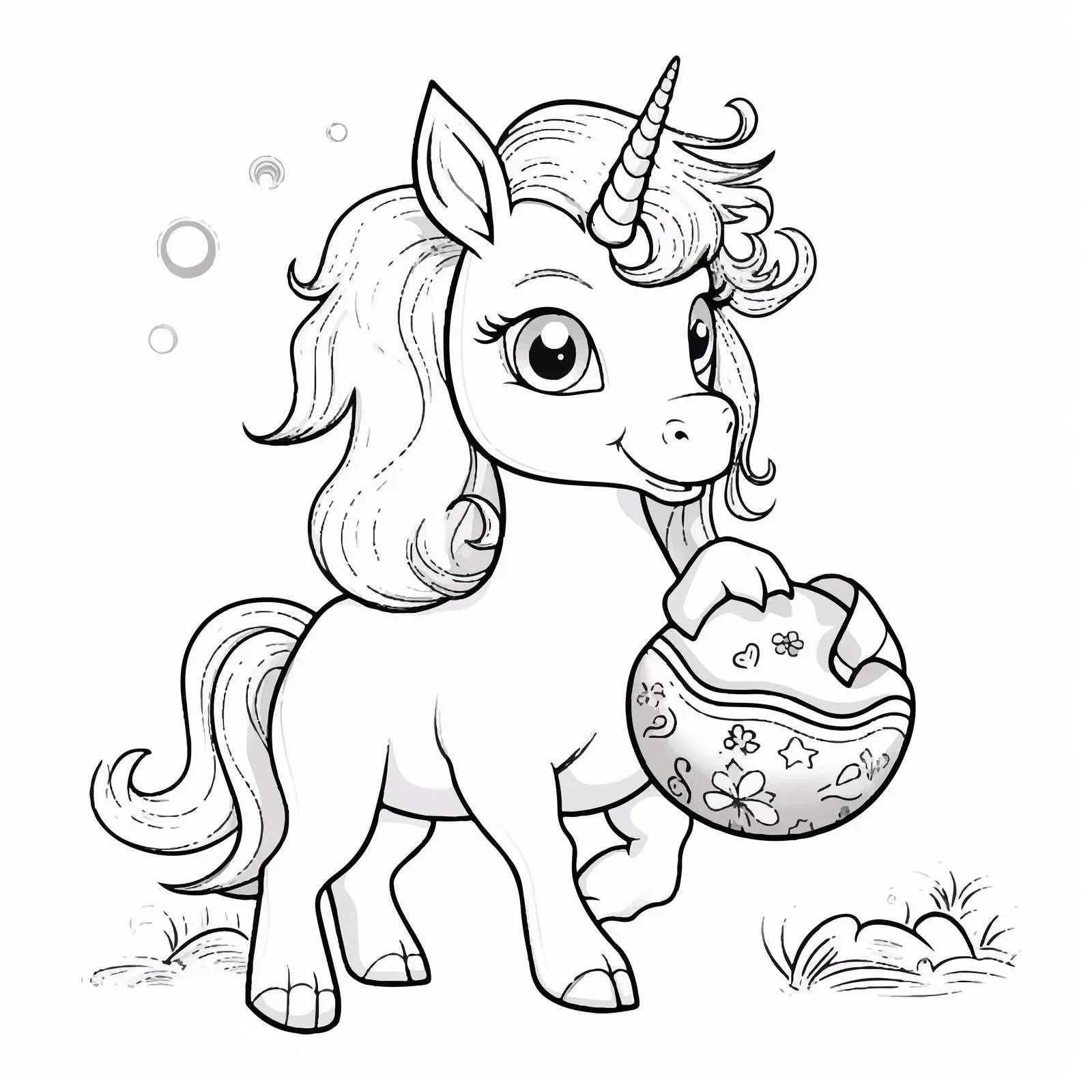 Cute Unicorn with Easter Egg Coloring Page — free download from Dotvec
