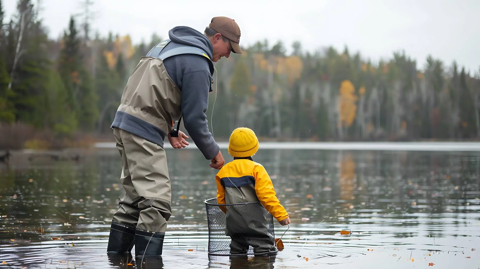 Father nets son's walleye catch on lake — free download from Dotvec