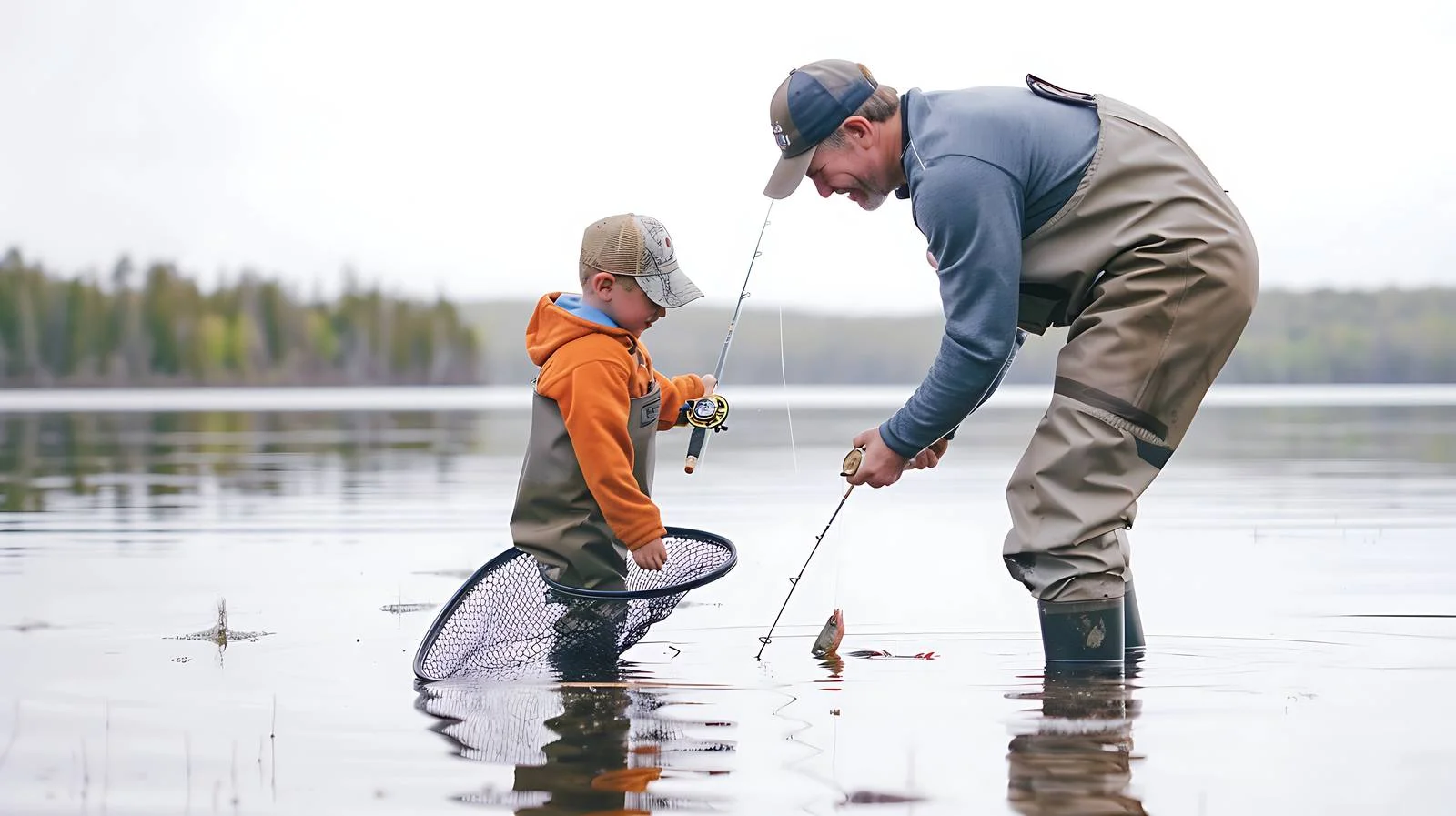 Father's successful catch of son's walleye — free download from Dotvec