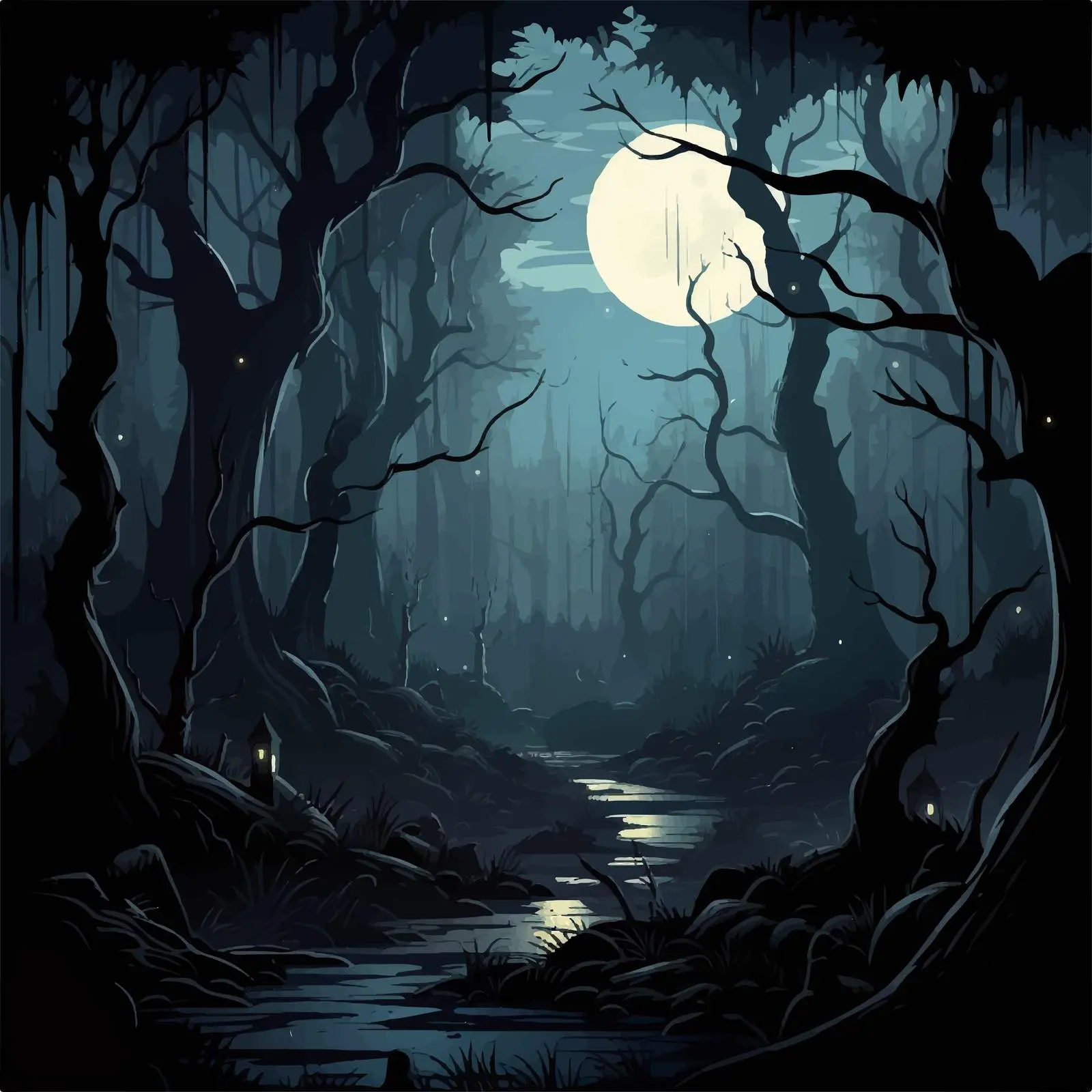 Dark Night in Forest Cartoon Vector Illustration — free download from Dotvec